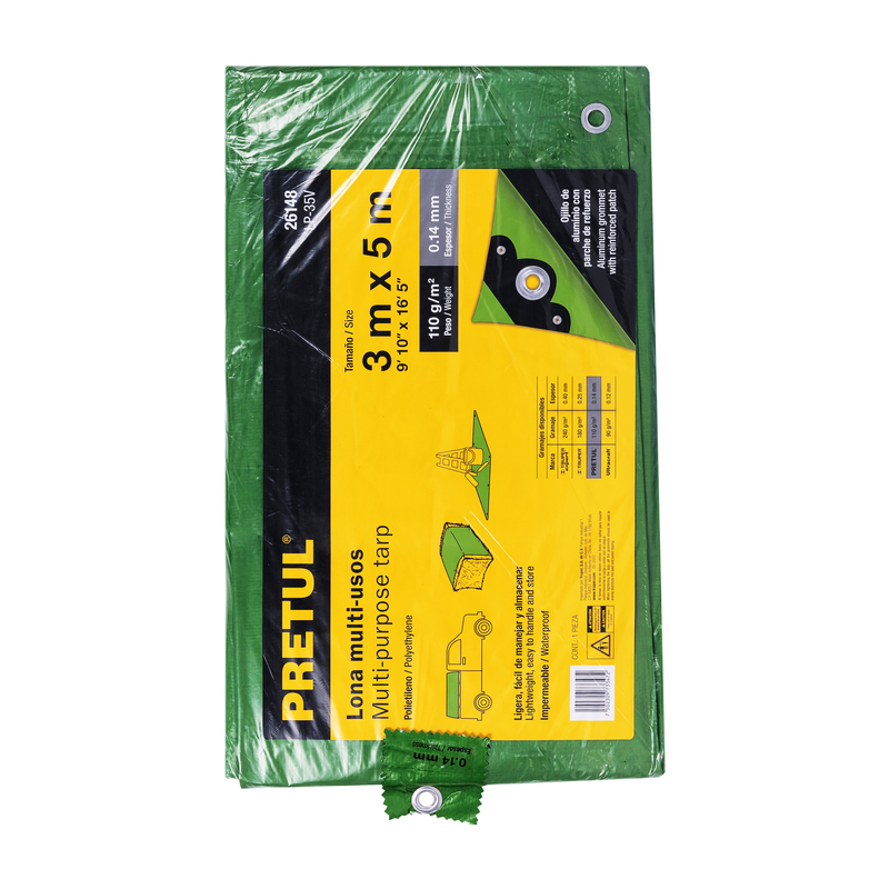 Lona de polietileno 3 x 5 m, verde, 110 g/m2, PRETUL