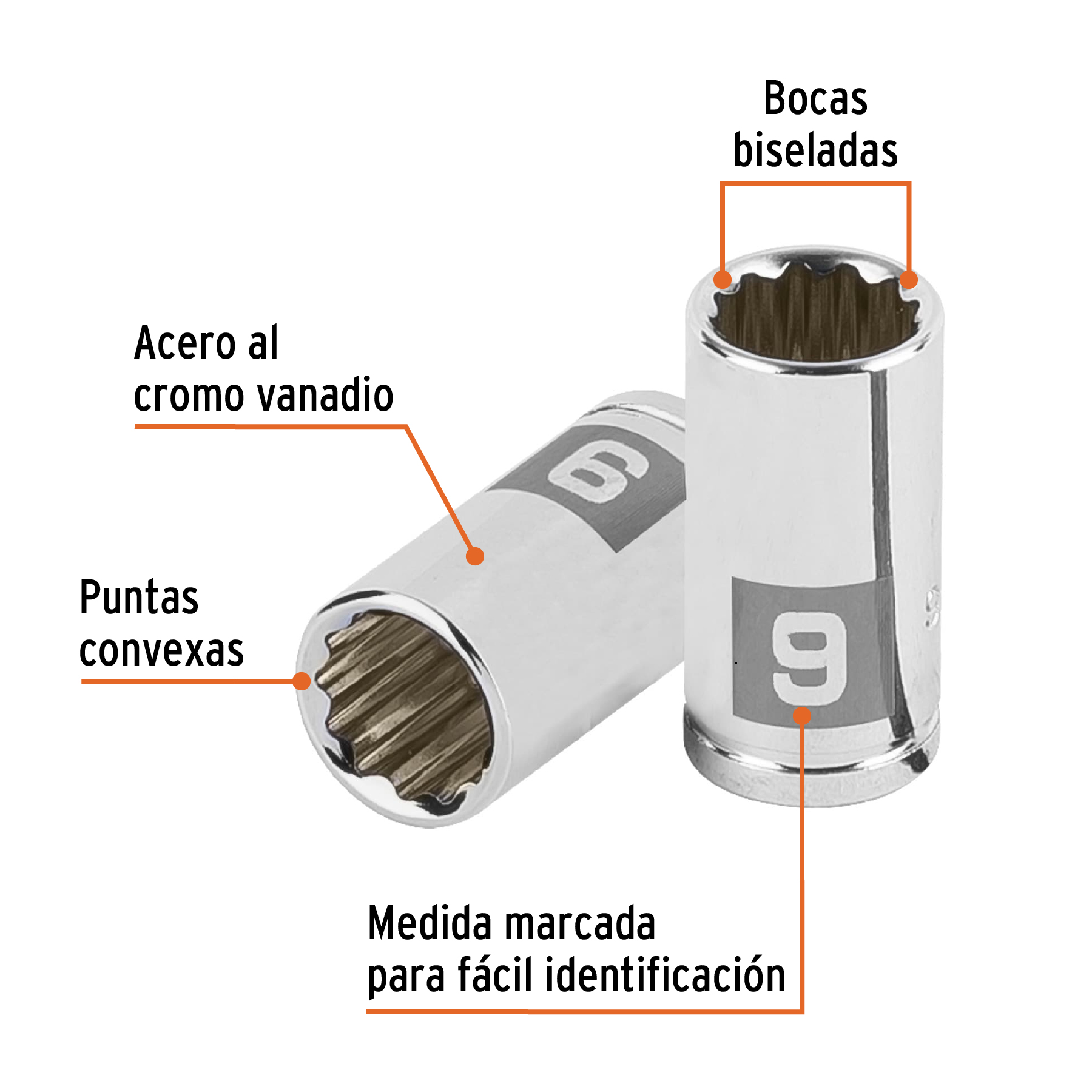 Dado de 9 mm, 12 puntas, cuadro 1/4', Truper