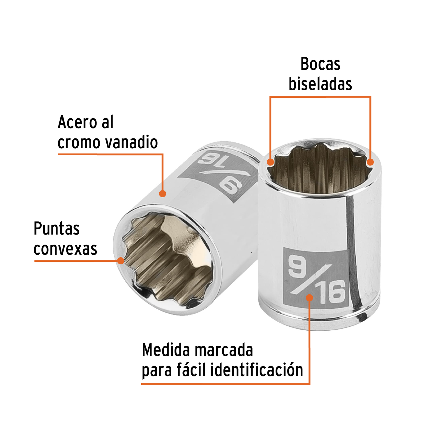 Dado de 9/16', 12 puntas, cuadro 1/4', Truper