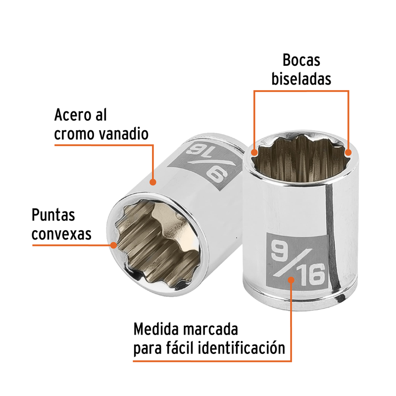 Dado de 9/16', 12 puntas, cuadro 1/4', Truper