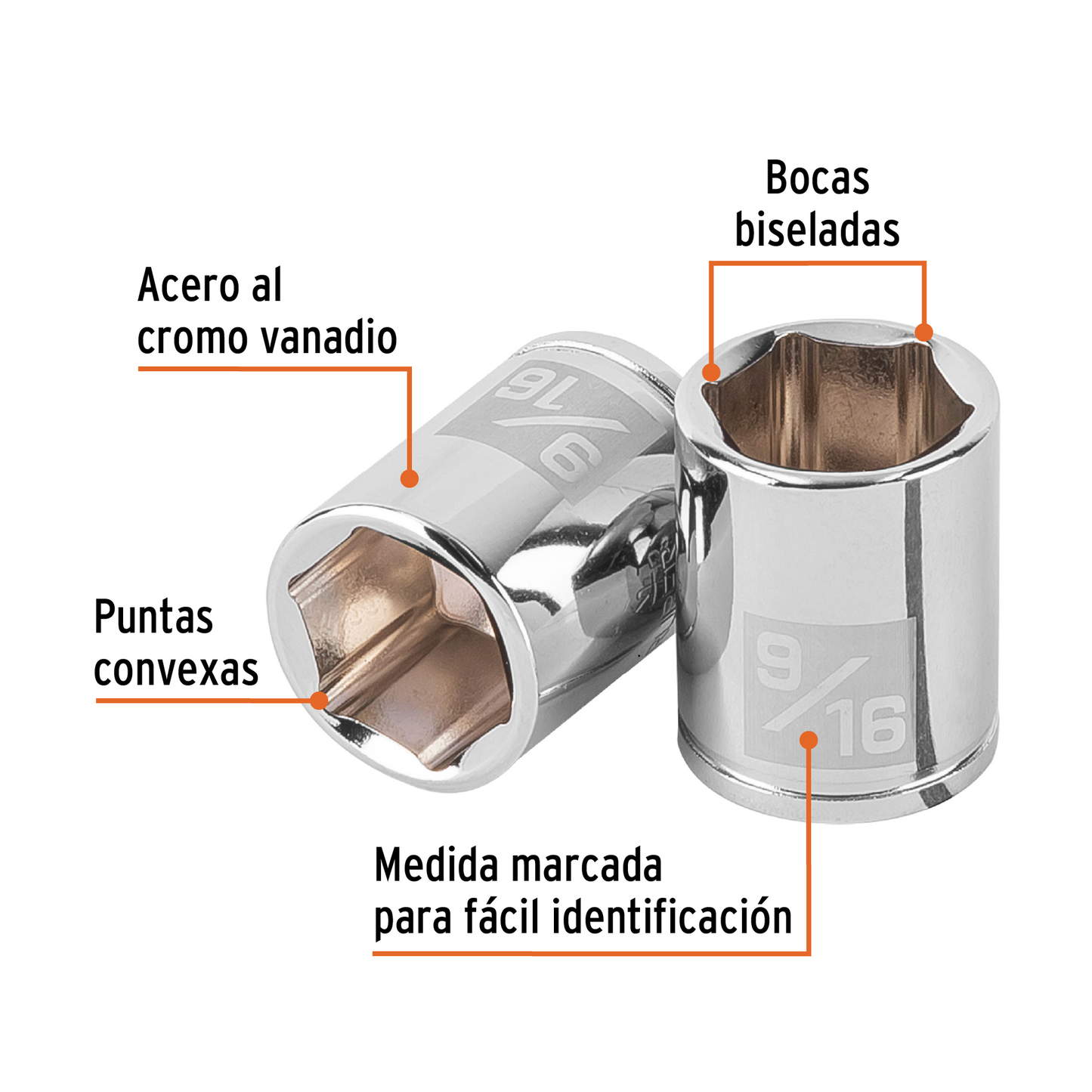 Dado de 9/16', 6 puntas, cuadro 1/4', Truper