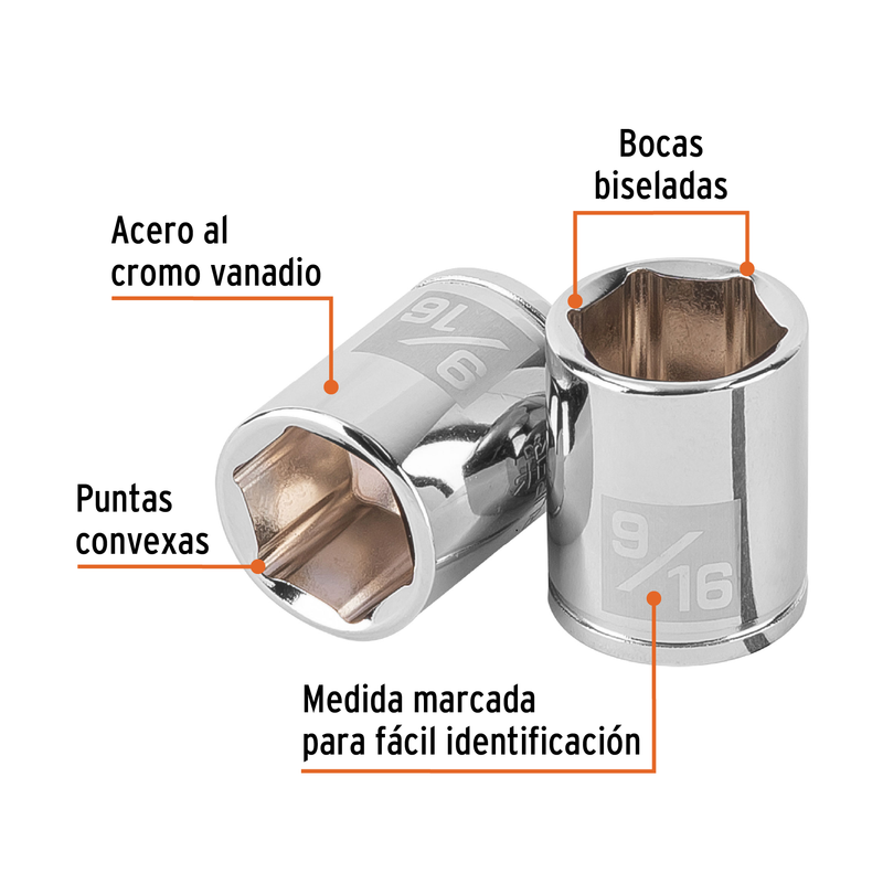 Dado de 9/16', 6 puntas, cuadro 1/4', Truper