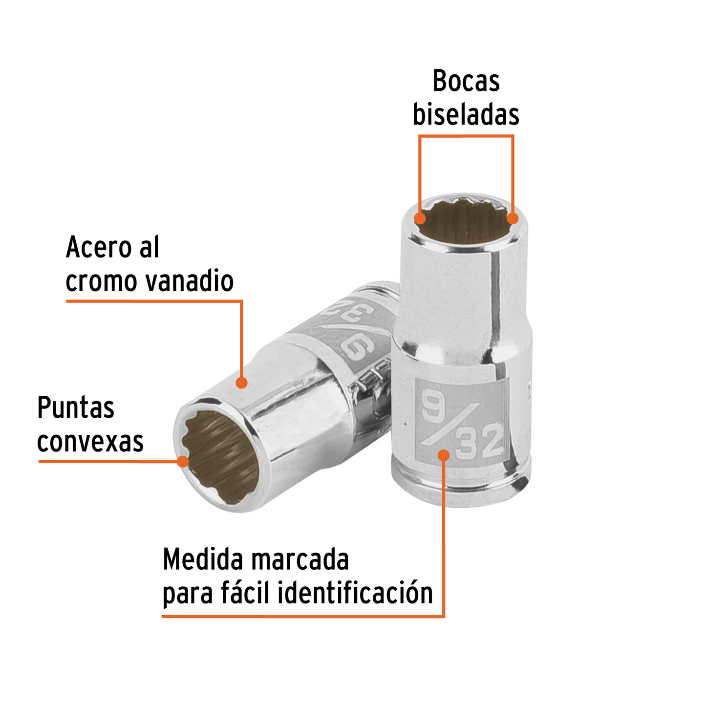 Dado de 9/32', 12 puntas, cuadro 1/4', Truper
