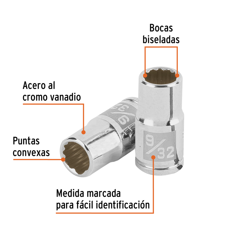 Dado de 9/32', 12 puntas, cuadro 1/4', Truper