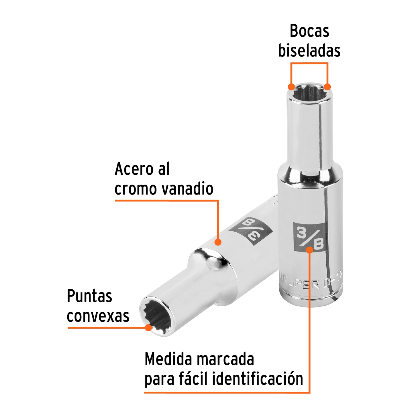 Dado largo de 3/8' 12 puntas, cuadro 1/2', Truper