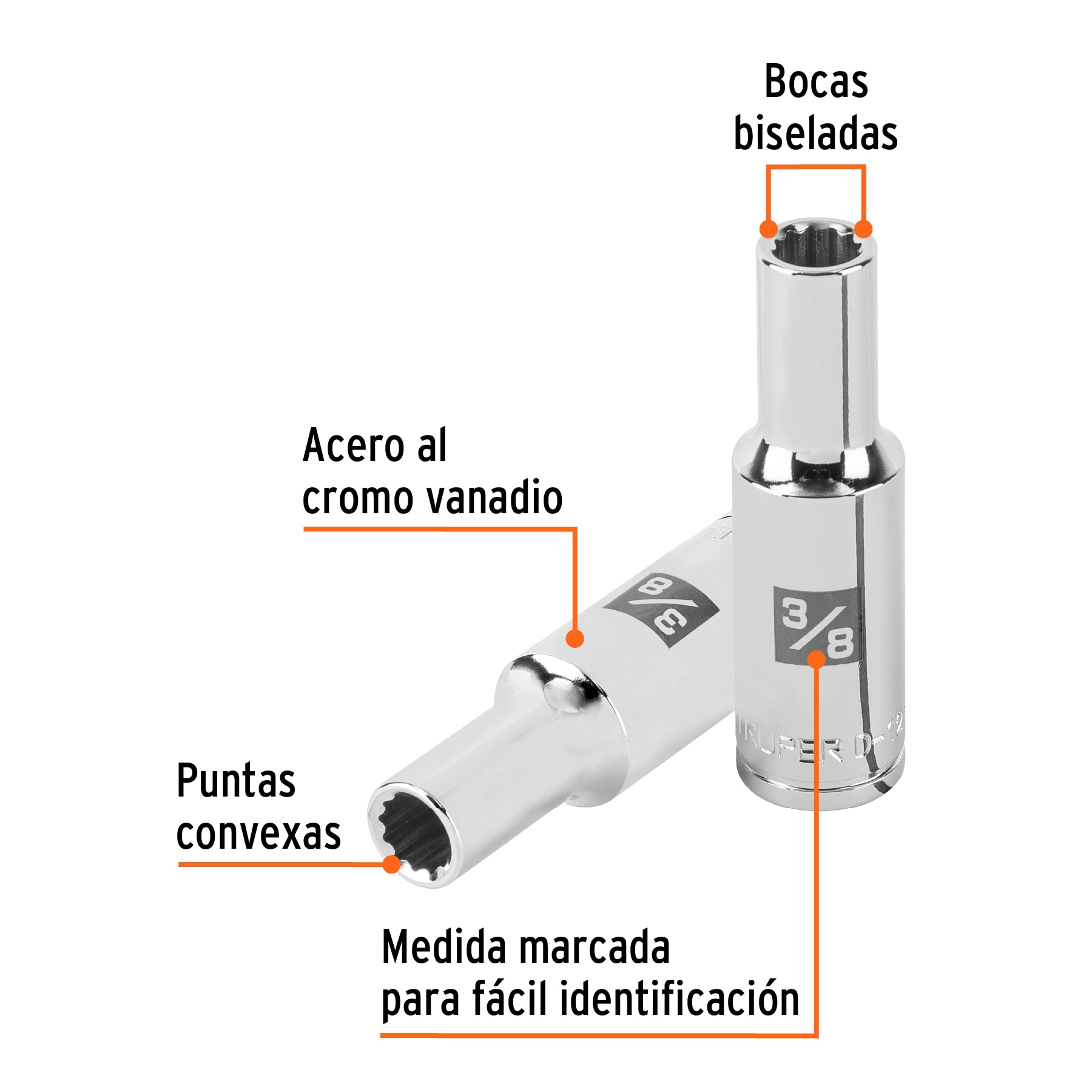 Dado largo de 3/8' 12 puntas, cuadro 1/2', Truper