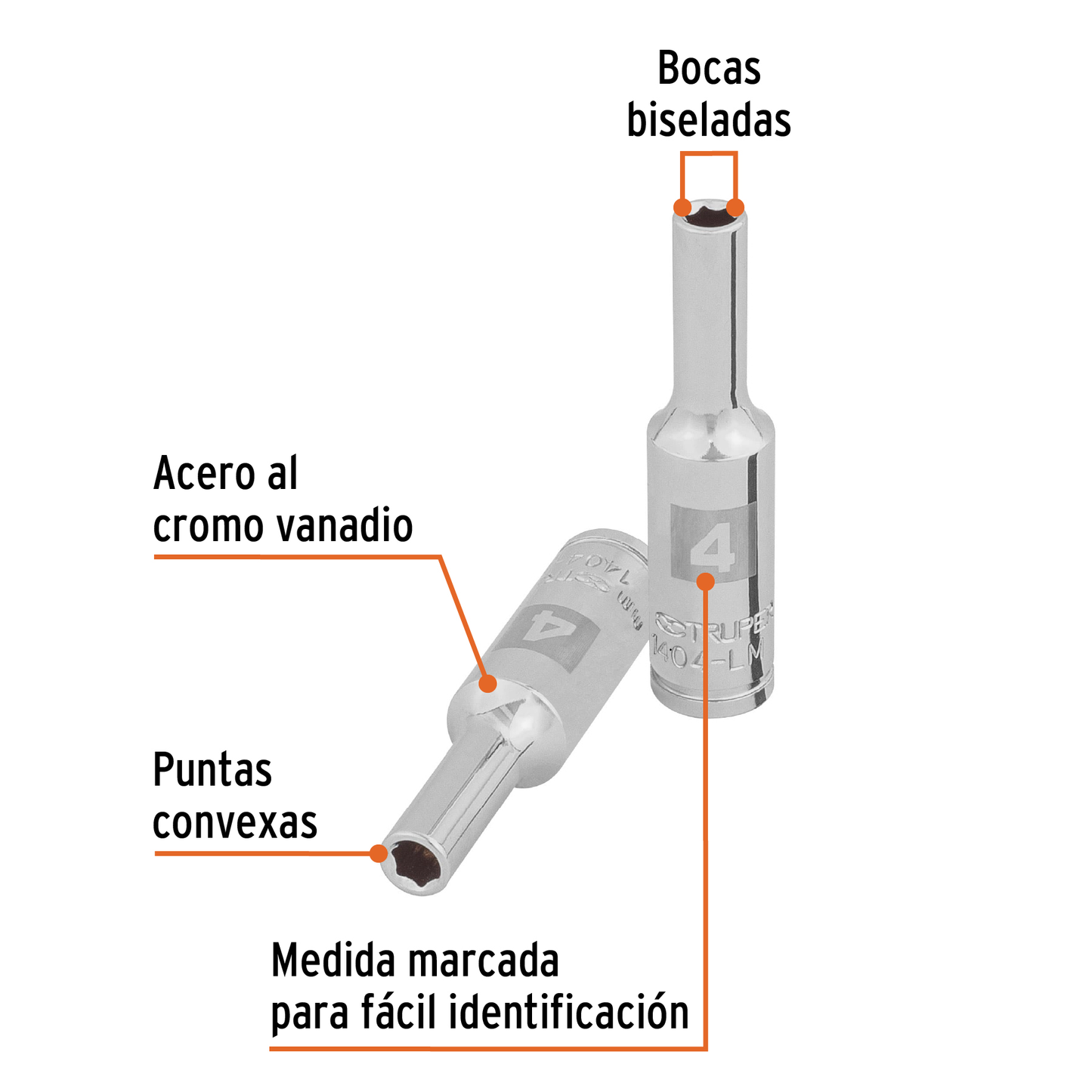Dado largo de 4 mm, 6 puntas, cuadro 1/4', Truper