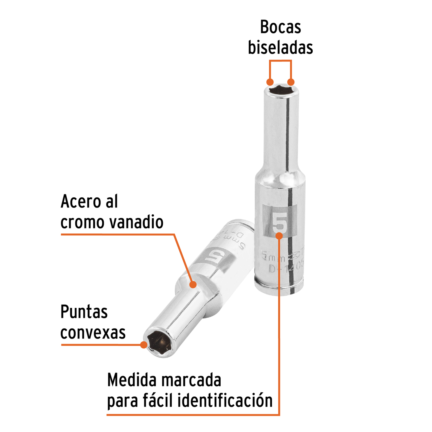 Dado largo de 5 mm, 6 puntas, cuadro 1/4', Truper