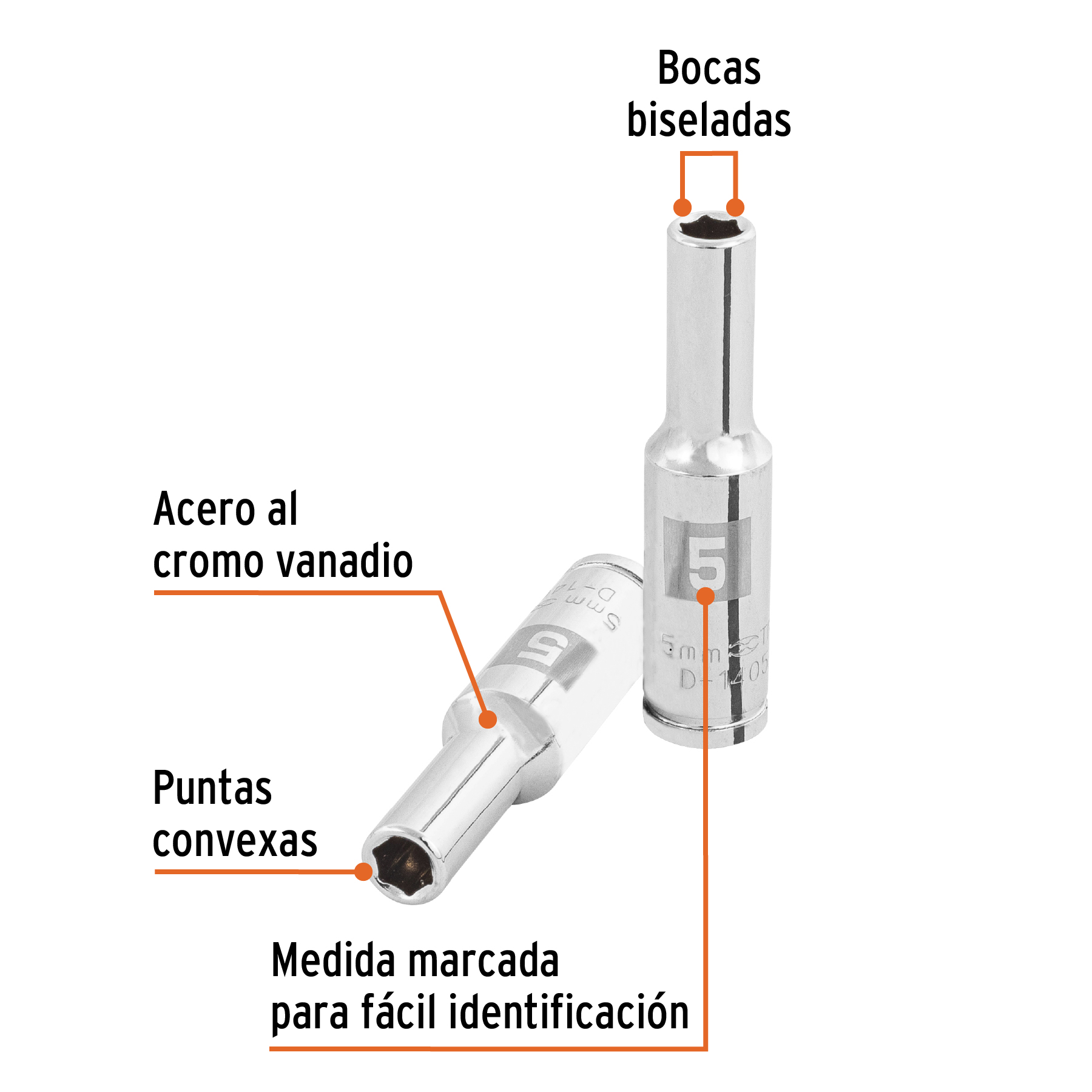 Dado largo de 5 mm, 6 puntas, cuadro 1/4', Truper