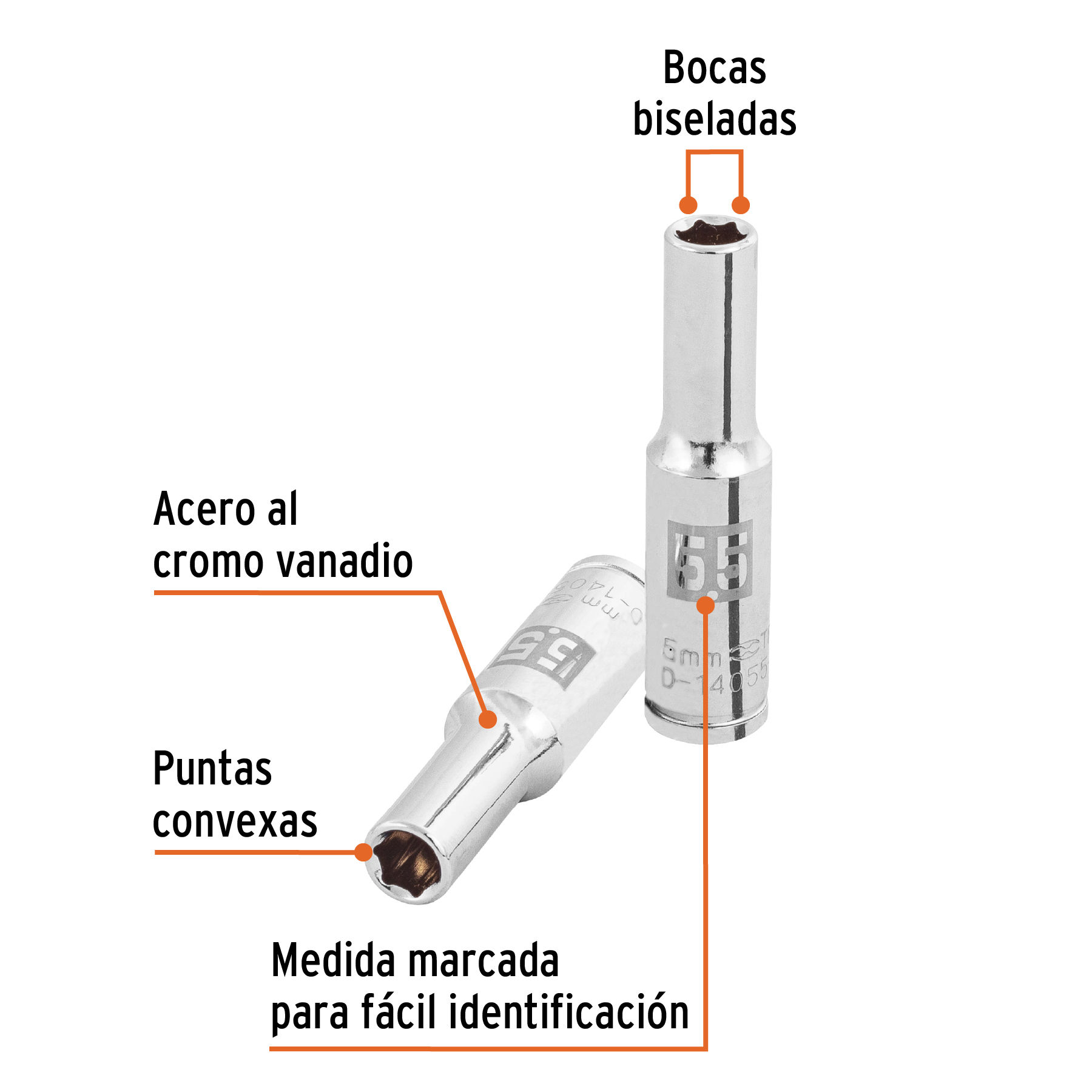 Dado largo de 5.5 mm, 6 puntas, cuadro 1/4', Truper
