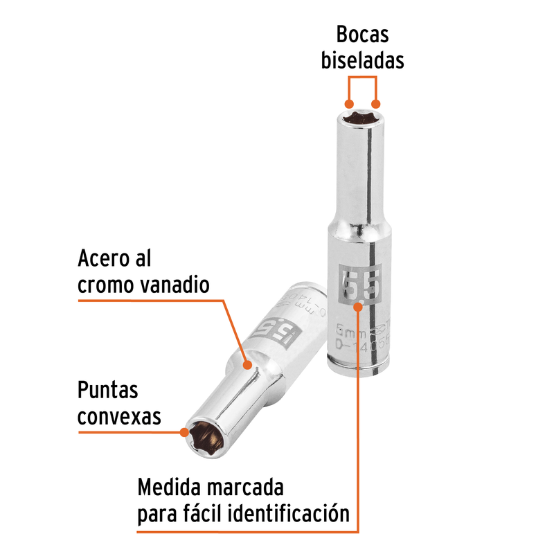 Dado largo de 5.5 mm, 6 puntas, cuadro 1/4', Truper
