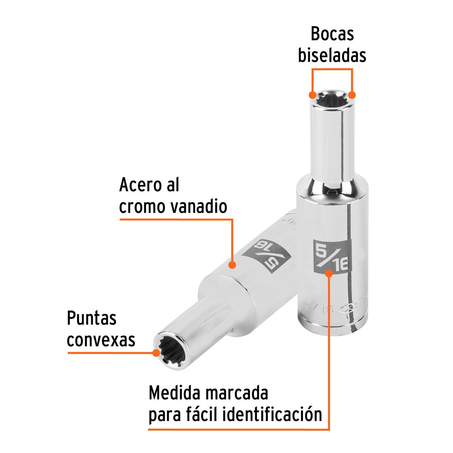 Dado largo de 5/16' 12 puntas, cuadro 1/2', Truper