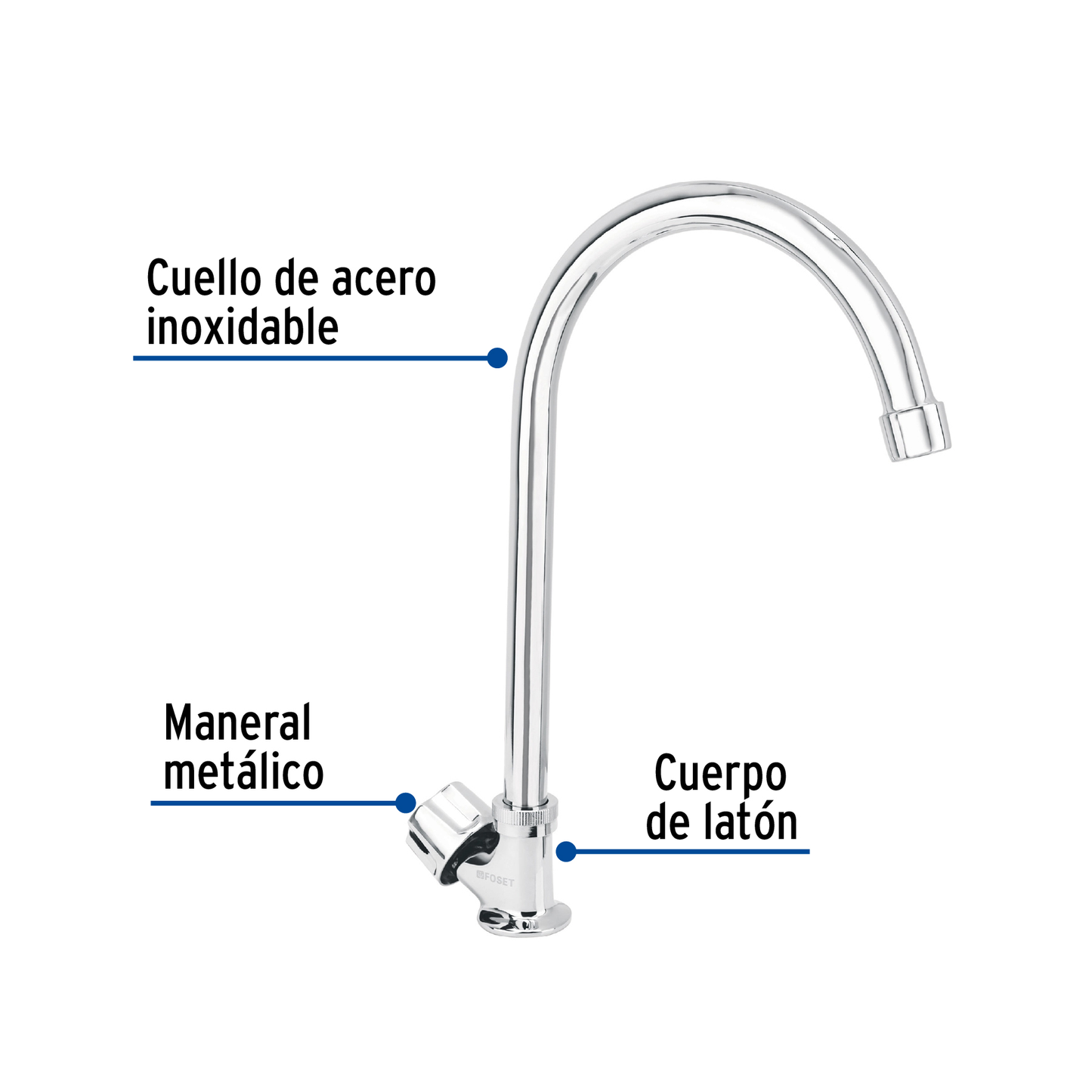 Llave individual para fregadero, cuello curvo, Basic