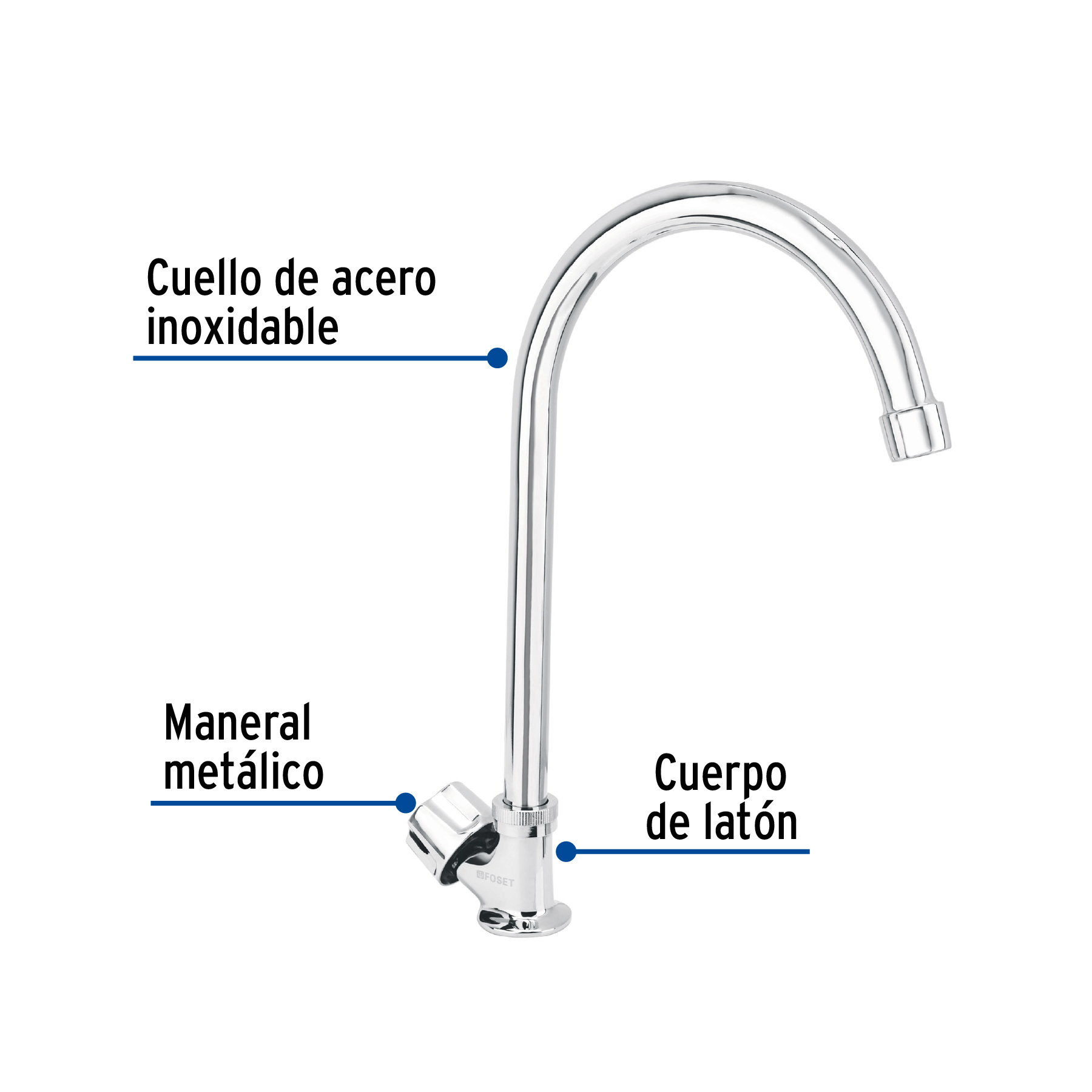 Llave individual para fregadero, cuello curvo, Basic