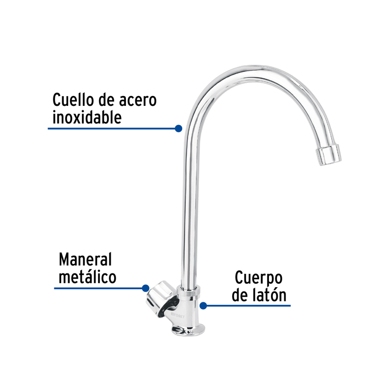 Llave individual para fregadero, cuello curvo, Basic