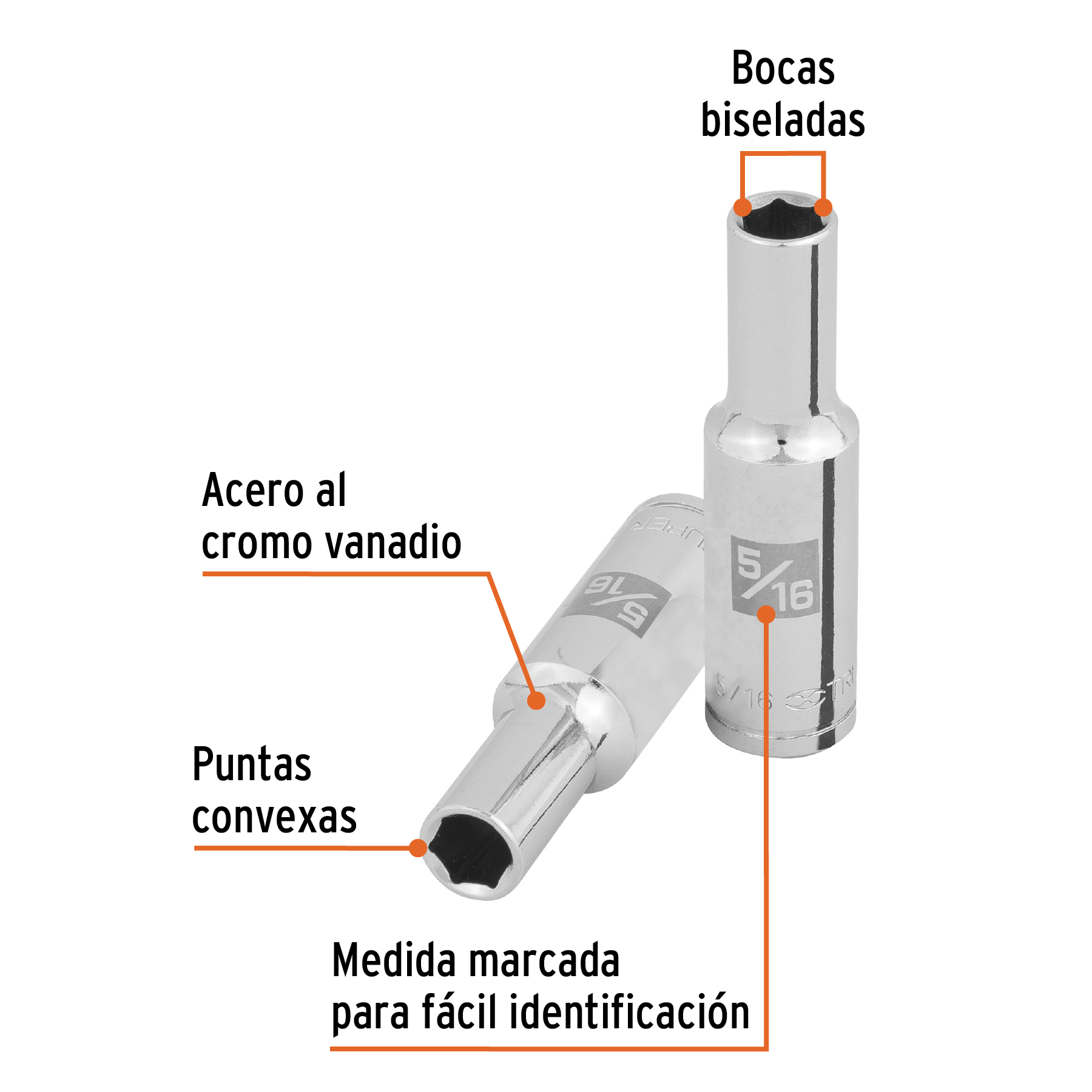 Dado largo de 5/16', 6 puntas, cuadro 3/8', Truper
