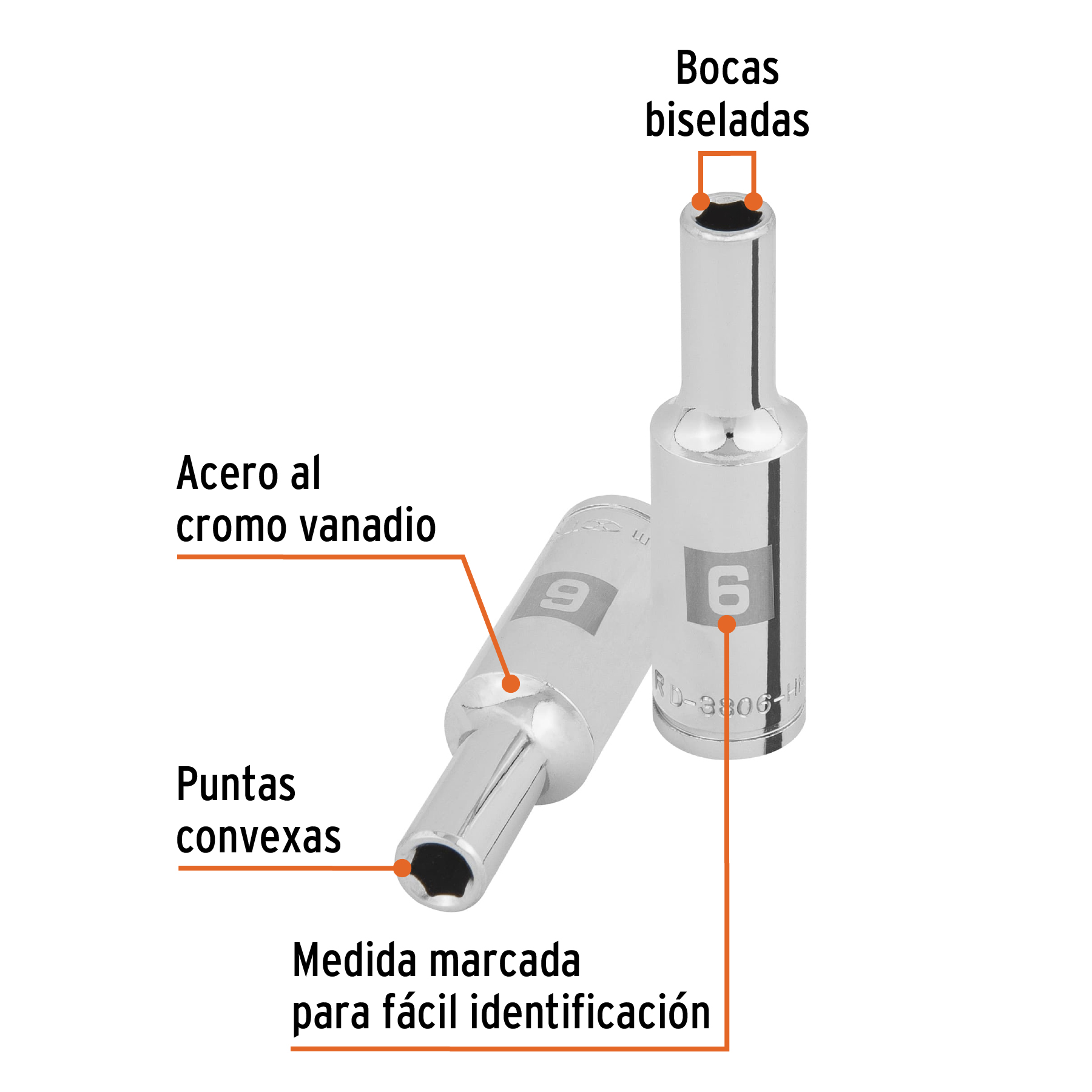 Dado largo de 6 mm, 6 puntas, cuadro 3/8', Truper