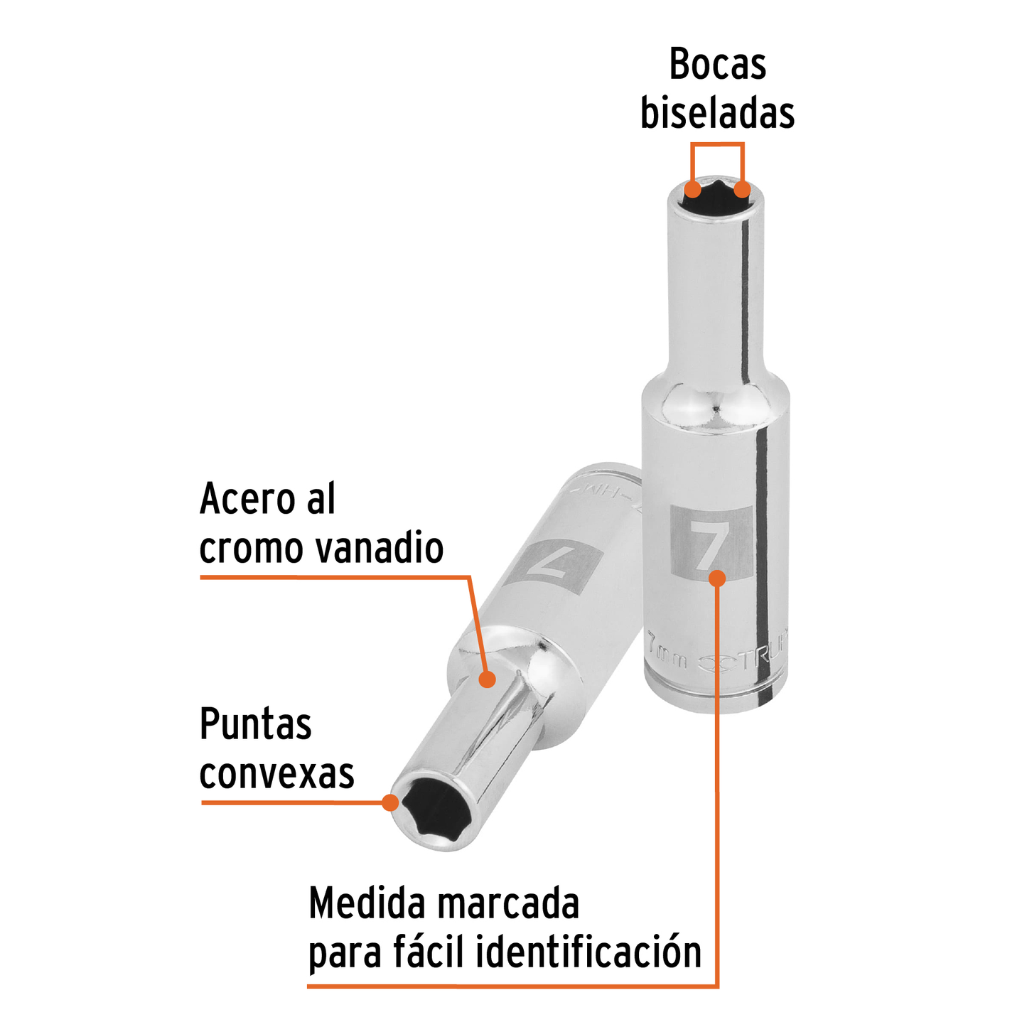 Dado largo de 7 mm, 6 puntas, cuadro 3/8', Truper