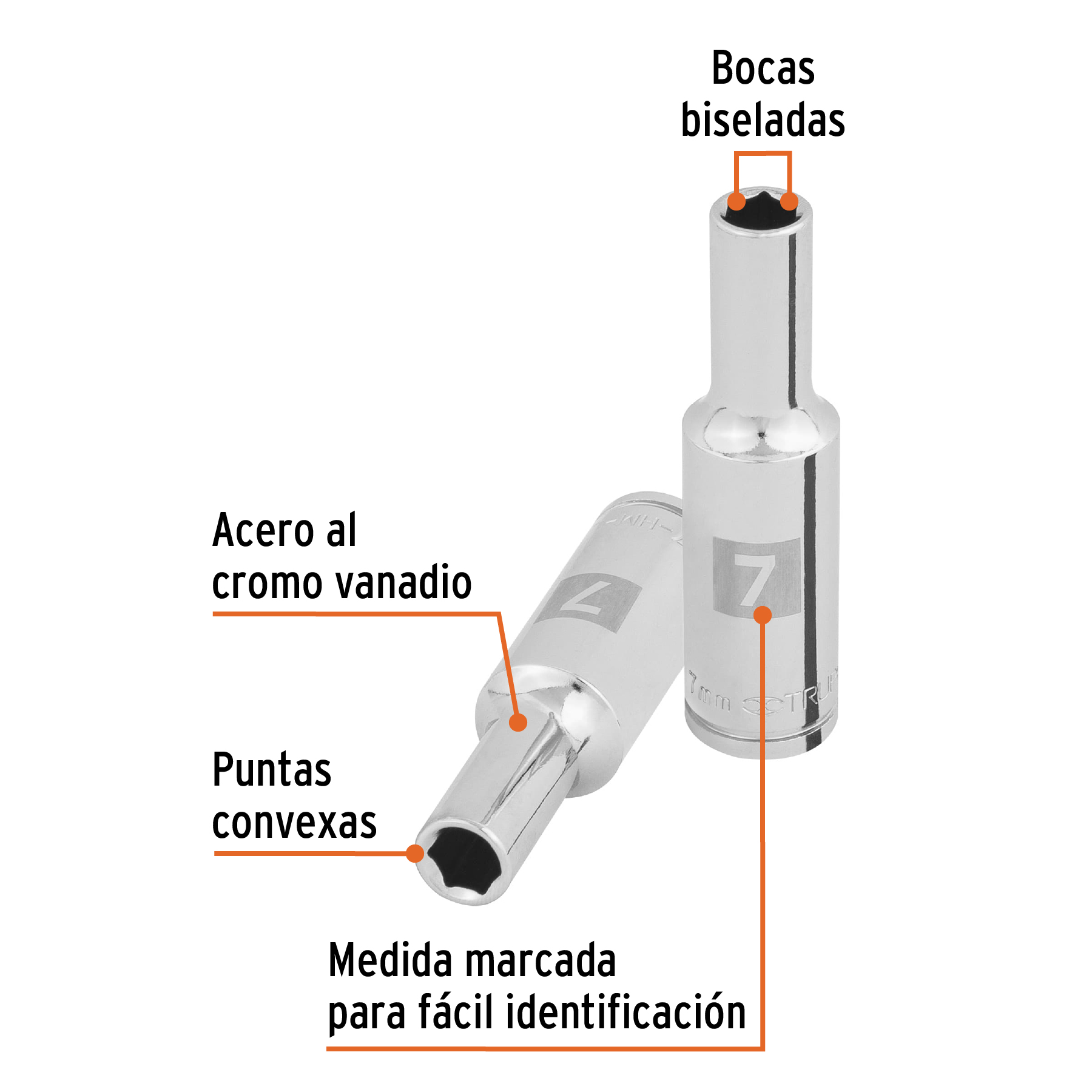 Dado largo de 7 mm, 6 puntas, cuadro 3/8', Truper