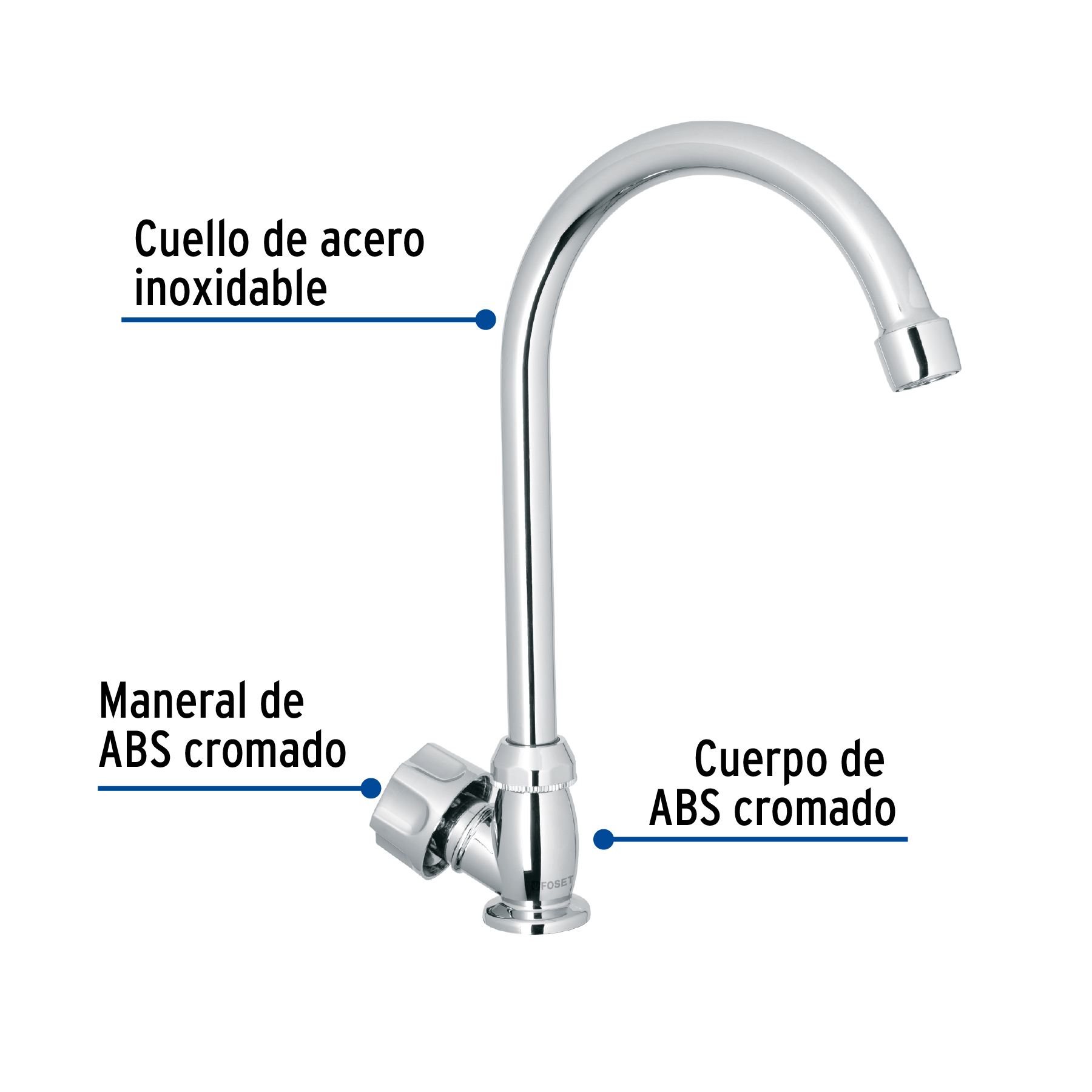 Llave individual para fregadero, ABS, cuello curvo, Basic