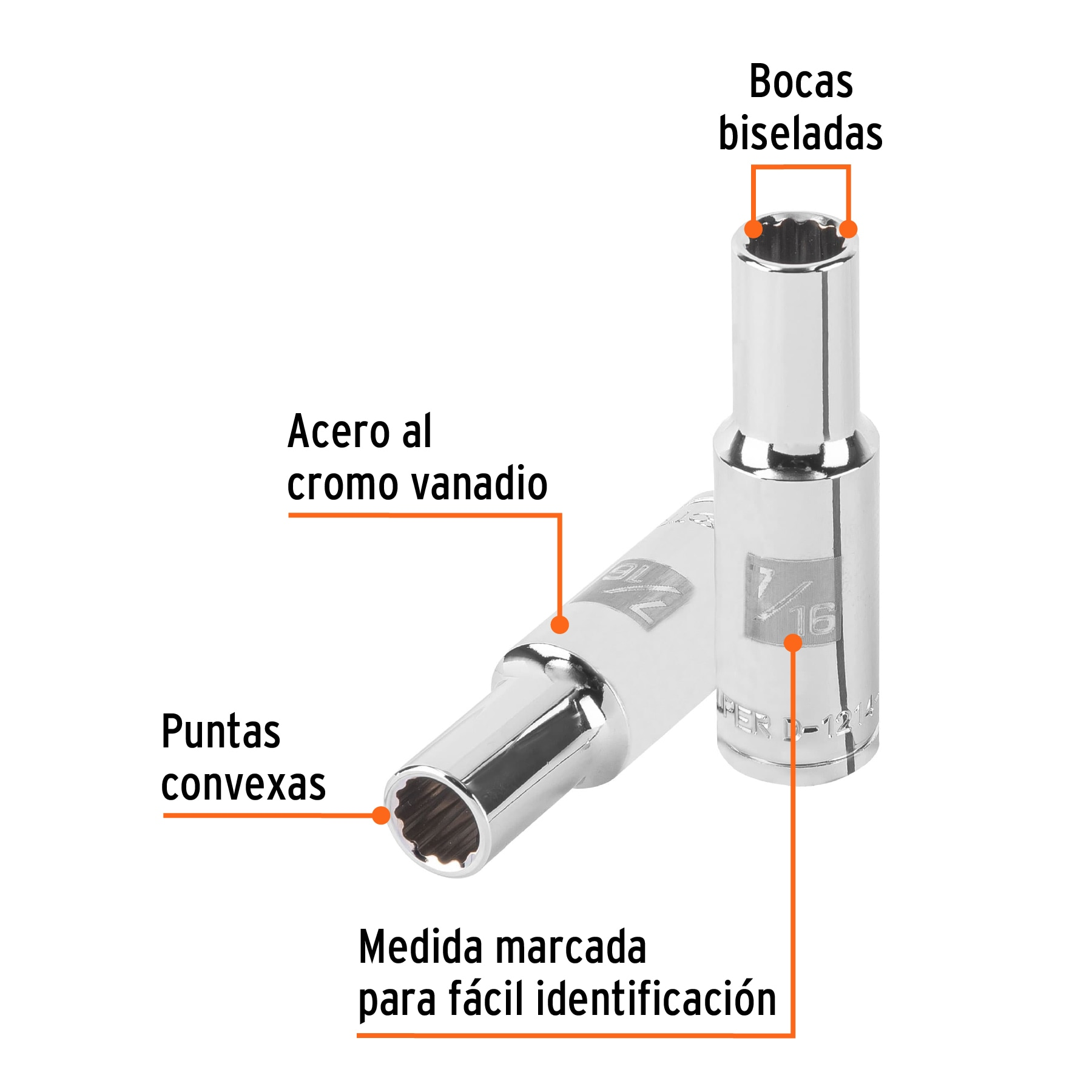 Dado largo de 7/16' 12 puntas, cuadro 1/2', Truper