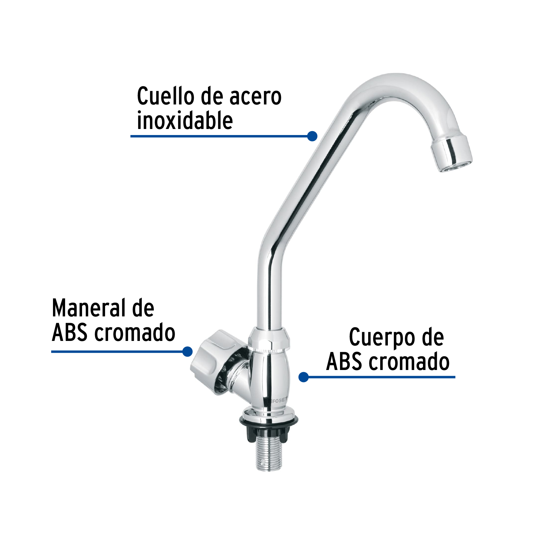 Llave individual para fregadero, ABS, cuello corto, Basic