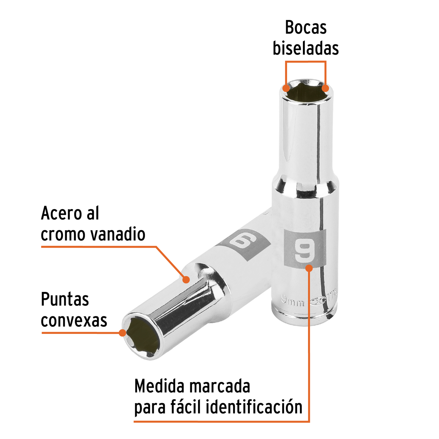 Dado largo de 9 mm, 6 puntas, cuadro 3/8', Truper