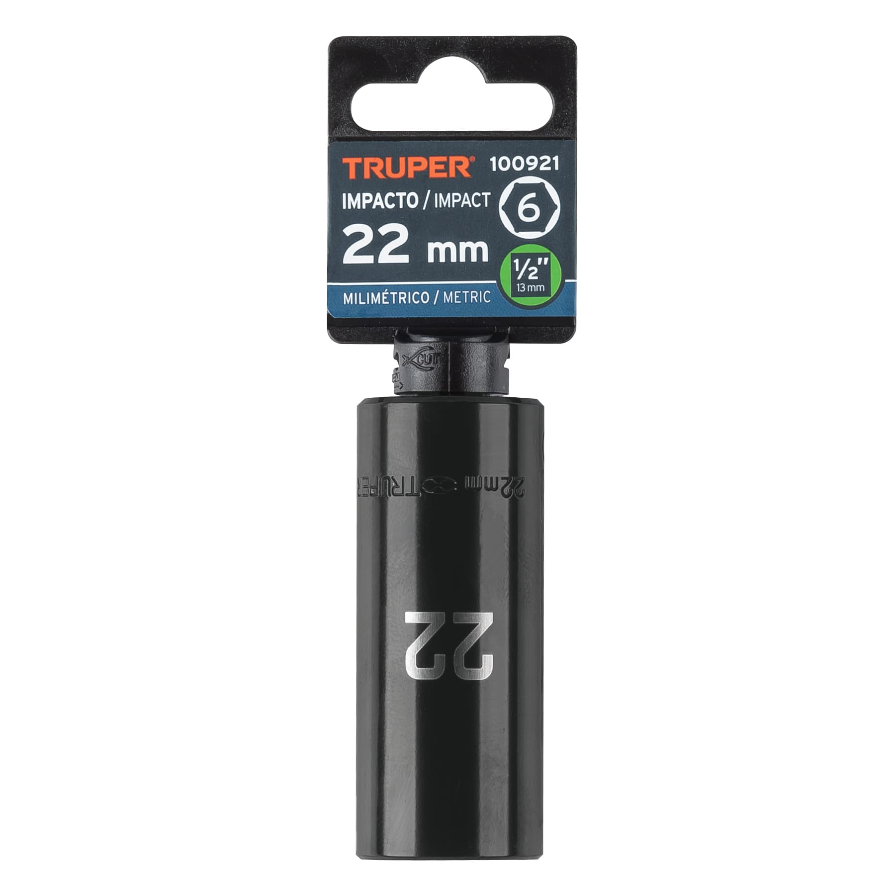 Dado largo impacto de 22 mm, 6 puntas, cuadro 1/2', Truper