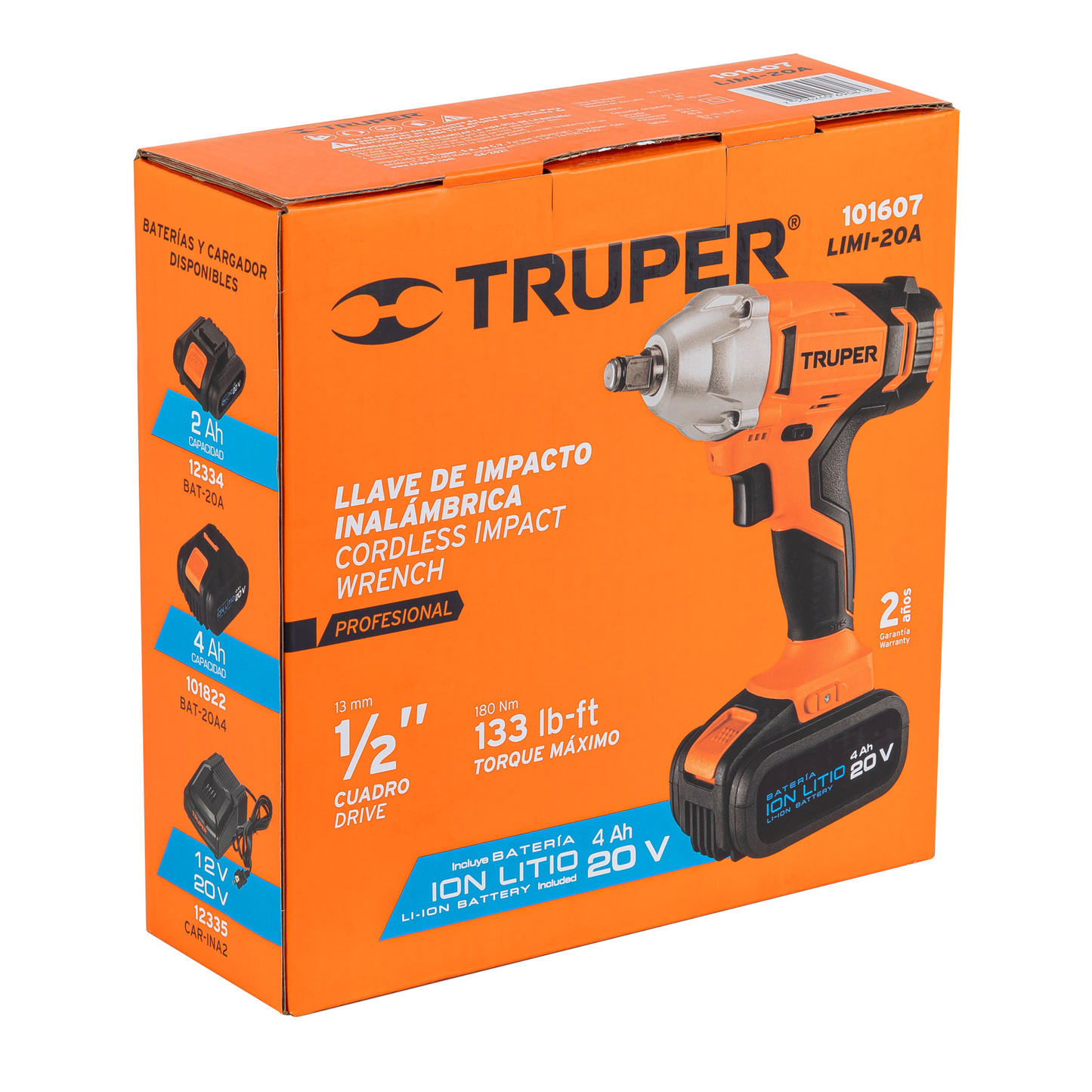 Llave de impacto inalámbrica 1/2', batería ion litio 20 V