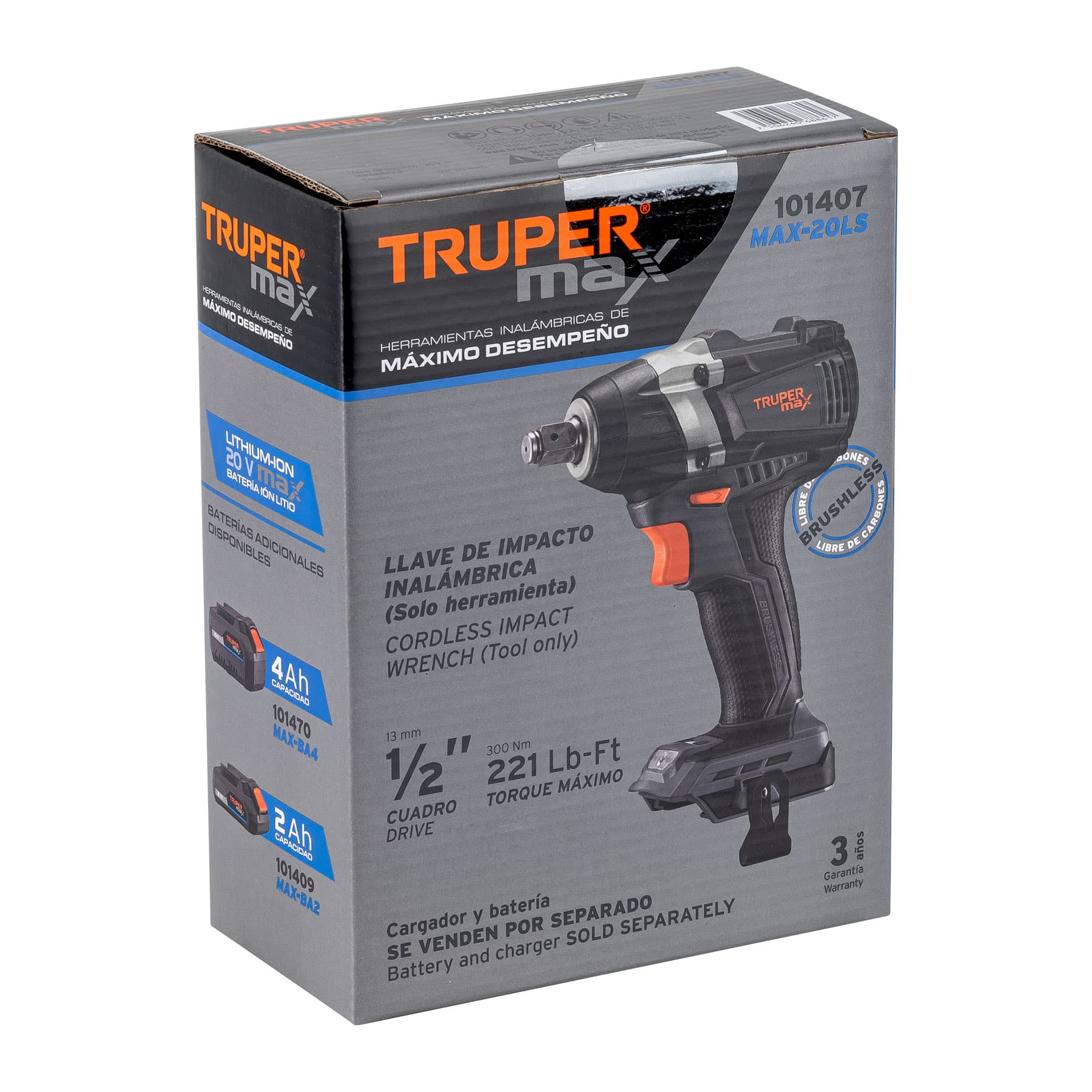 Llave de impacto inalámbrica 1/2' 20 V Truper MAX, s/batería