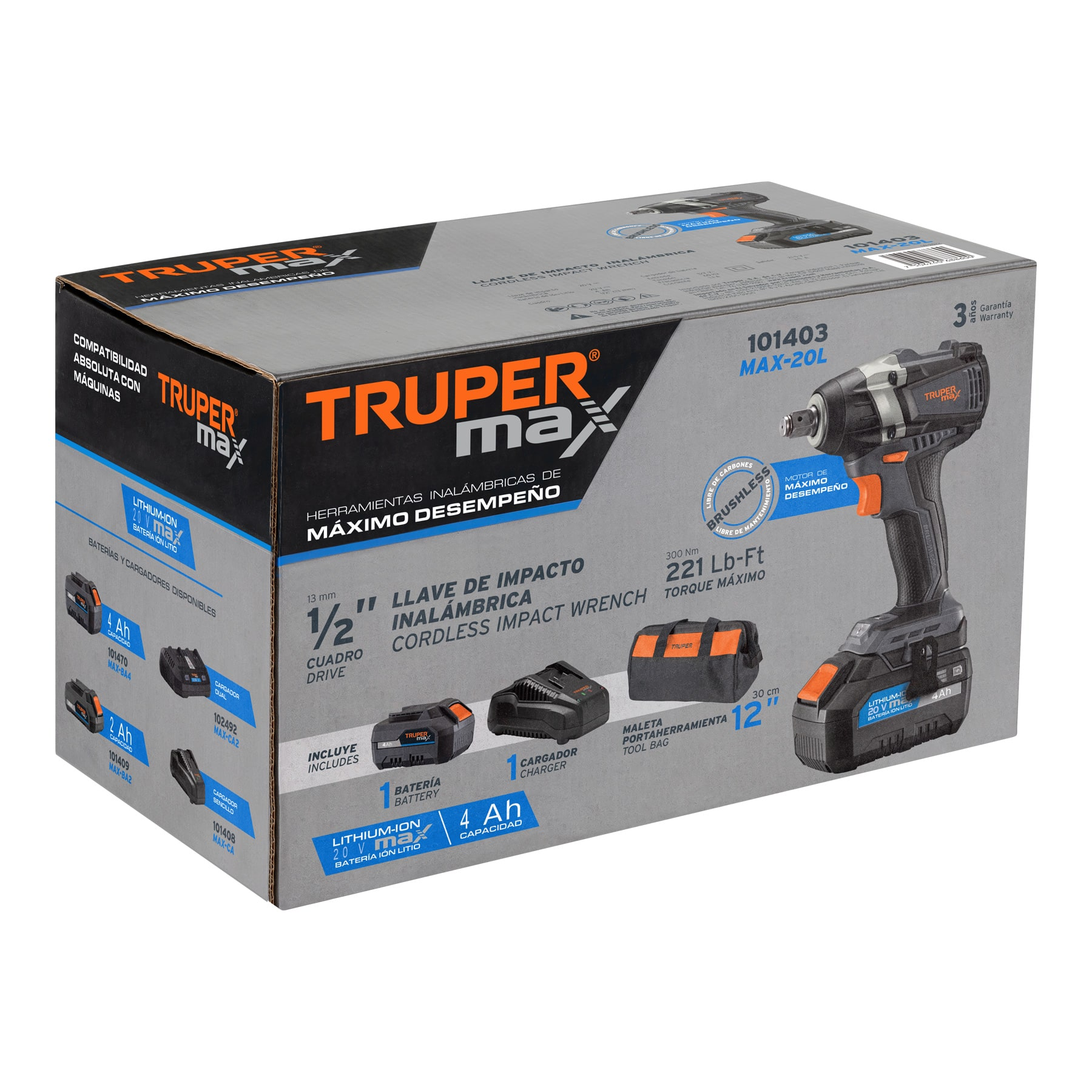Llave de impacto inalámbrica 1/2' 20 V Truper MAX