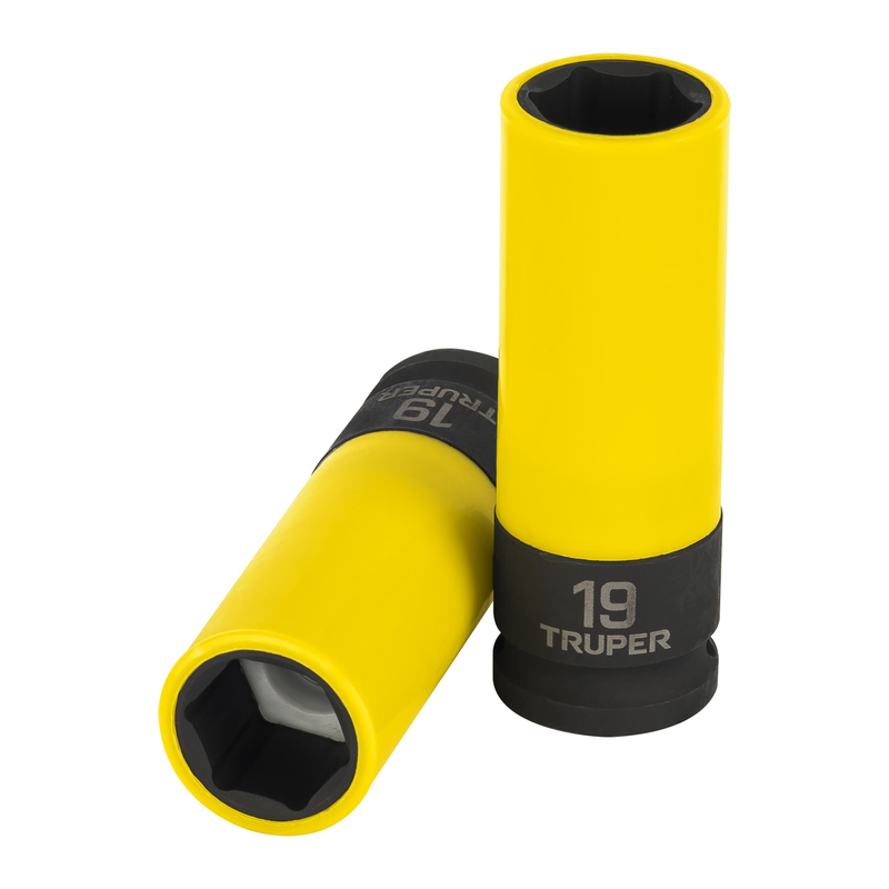 Dado largo impacto, 19mm, 6 p, protec plástica, cuadro 1/2'