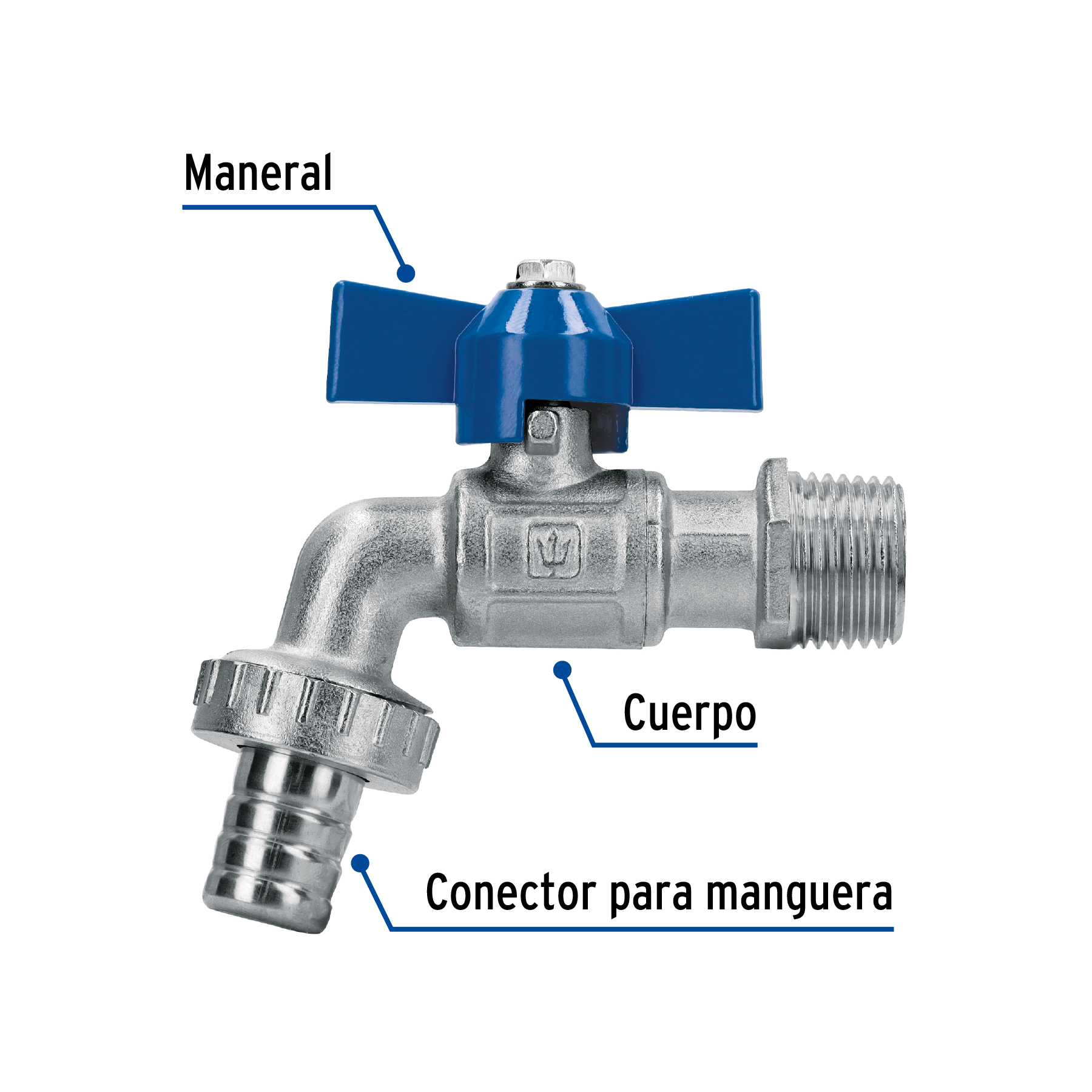 Llave de esfera c/maneral corto, latón, 130gr, 1/2', Foset