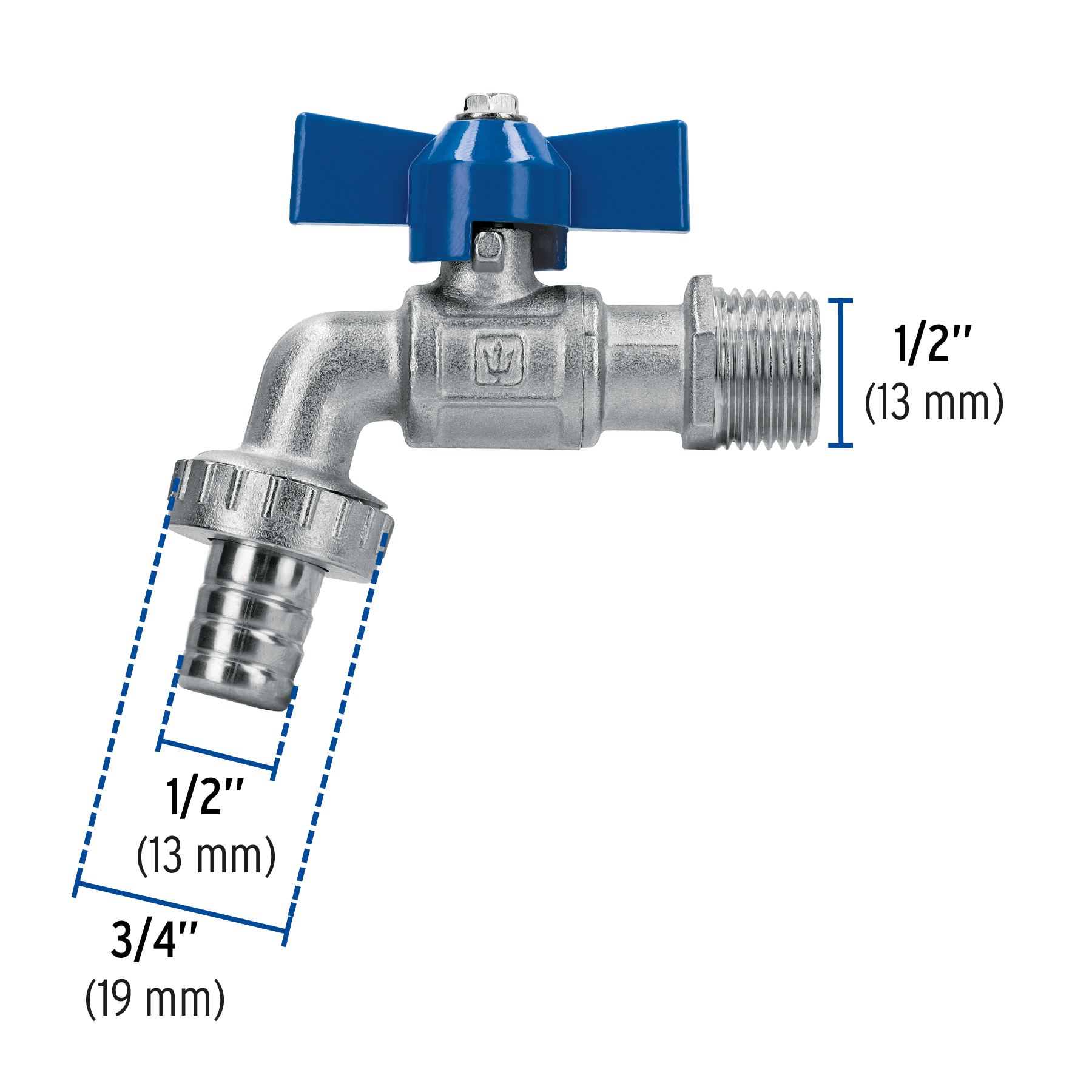 Llave de esfera c/maneral corto, latón, 130gr, 1/2', Foset