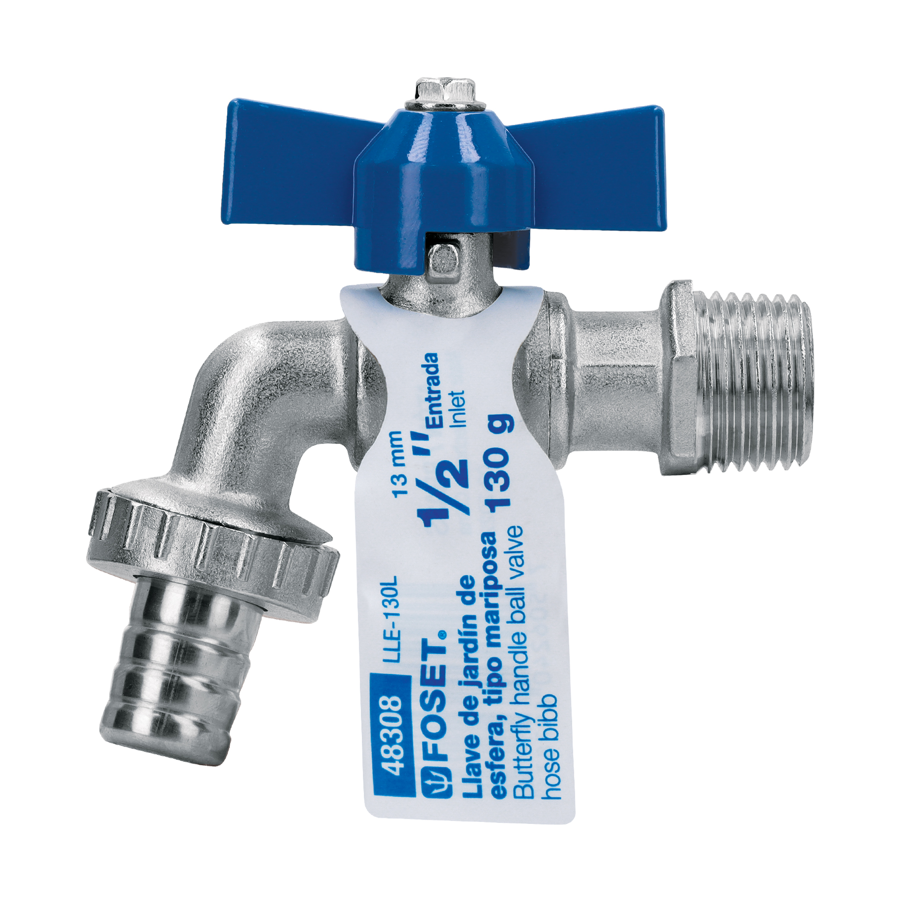 Llave de esfera c/maneral corto, latón, 130gr, 1/2', Foset