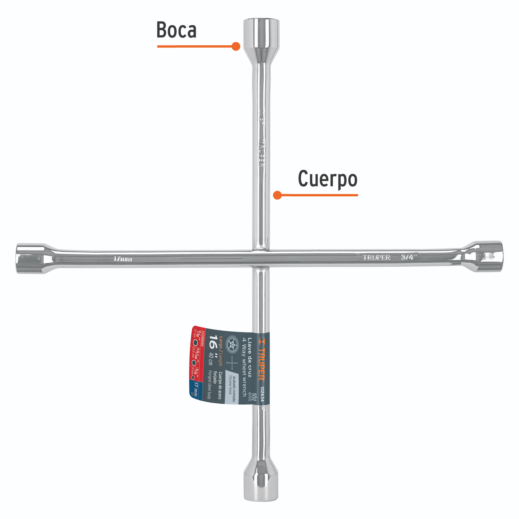 Llave de cruz 16' pulida y cromada, Truper