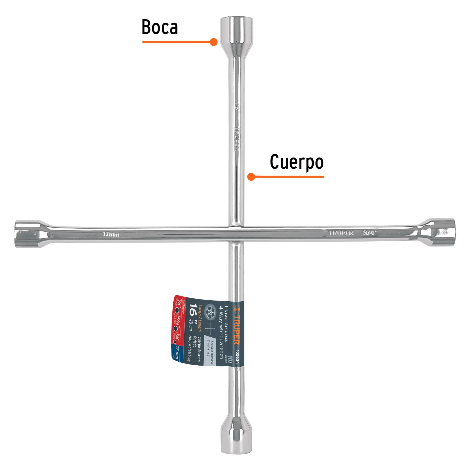 Llave de cruz 14' pulida y cromada, Truper