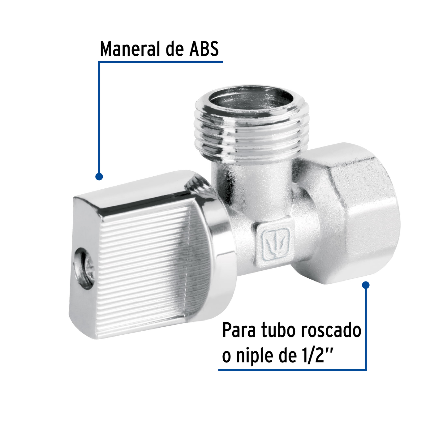 Llave angular 1/2' x 1/2', 1/4 de vuelta, blíster, Fo