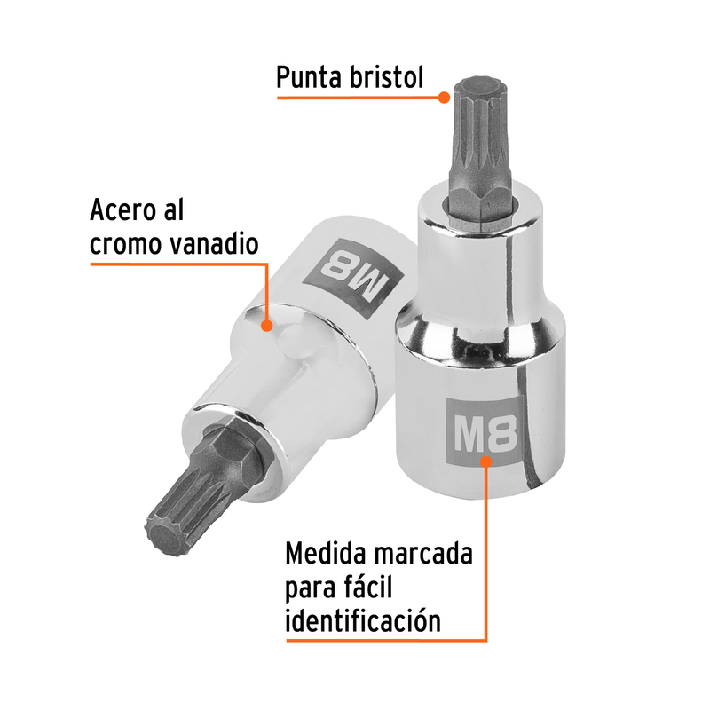 Dado punta corta bristol M8x55mm, cuadro 1/2'