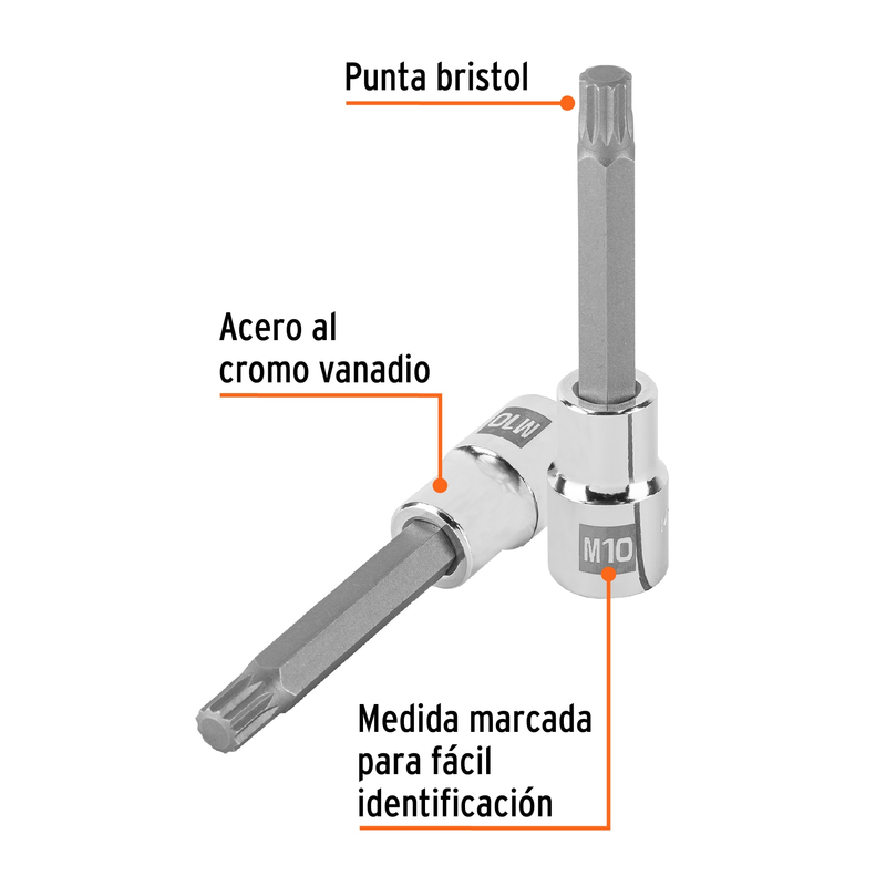 Dado punta larga bristol M10x100mm, cuadro 1/2'