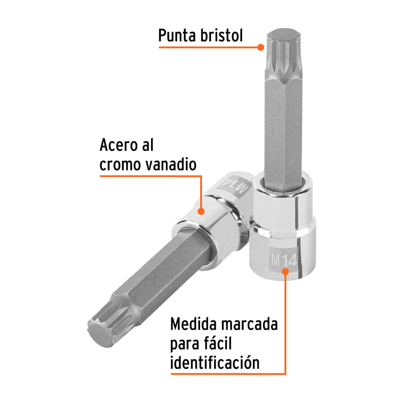 Dado punta larga bristol M14x100mm, cuadro 1/2'