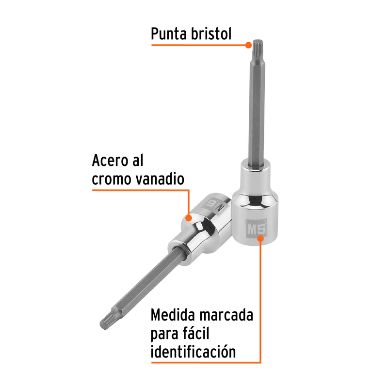 Dado punta larga bristol M5x100mm, cuadro 1/2'