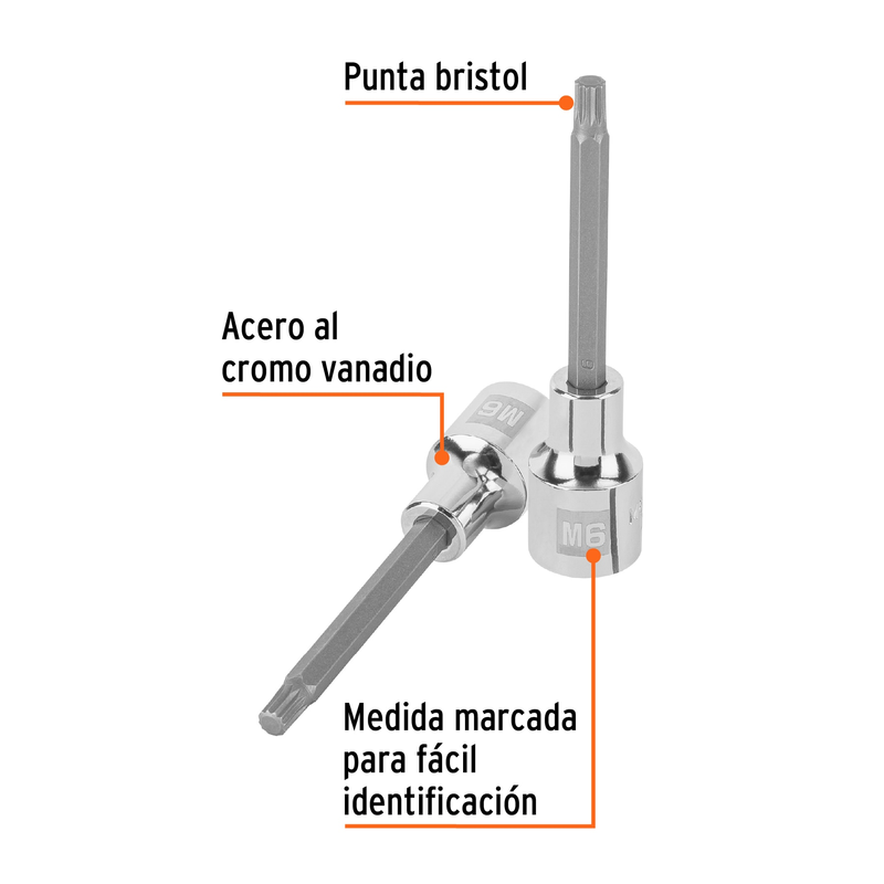 Dado punta larga bristol M6x100mm, cuadro 1/2'