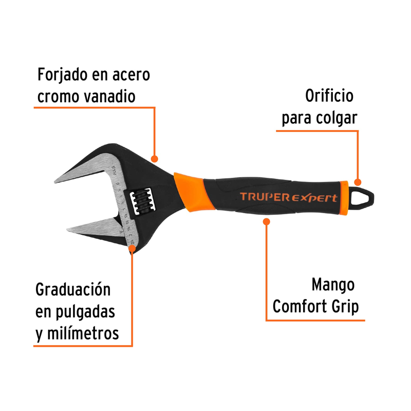 Llave ajustable boca ancha 12', Truper Expert