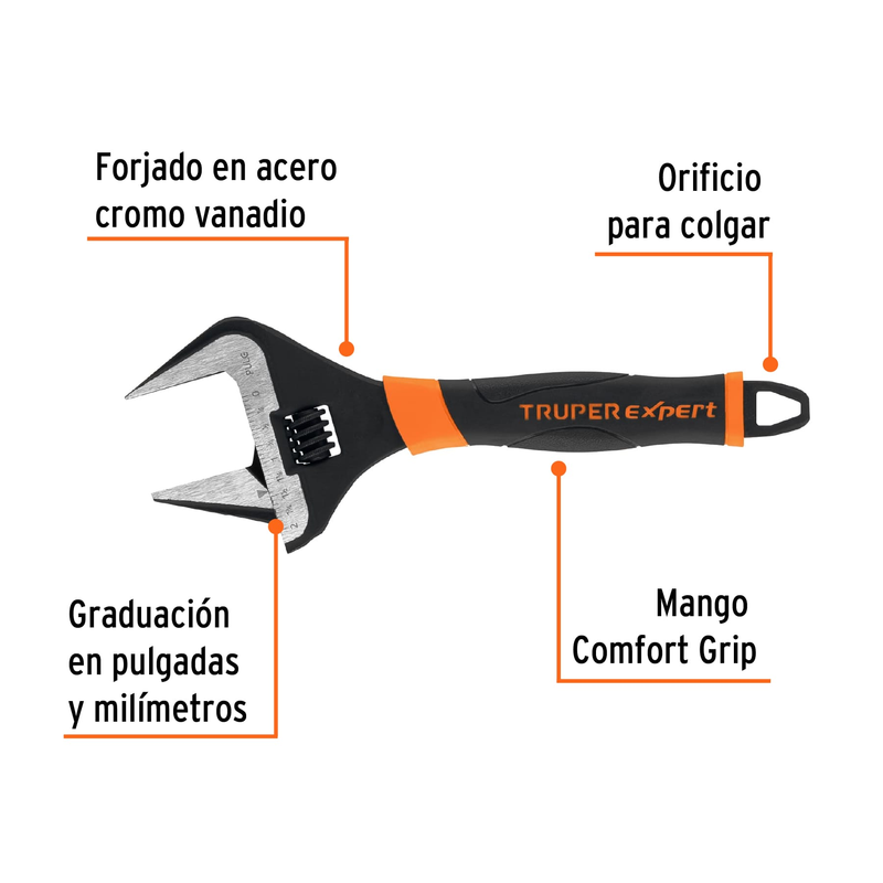 Llave ajustable boca ancha 10', Truper Expert