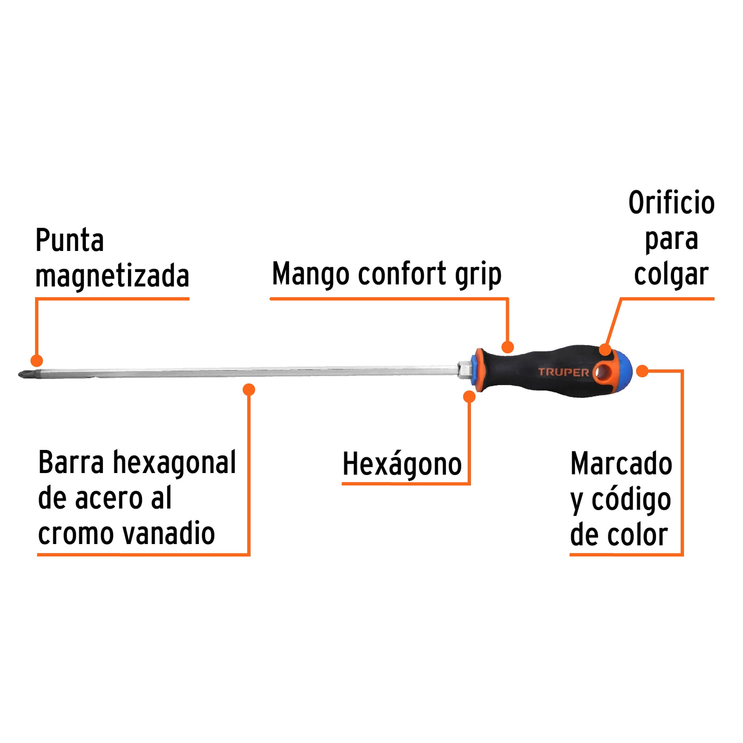 DESARMADOR DE CRUZ MANGO COMFORT GRIP 1/4"X12"