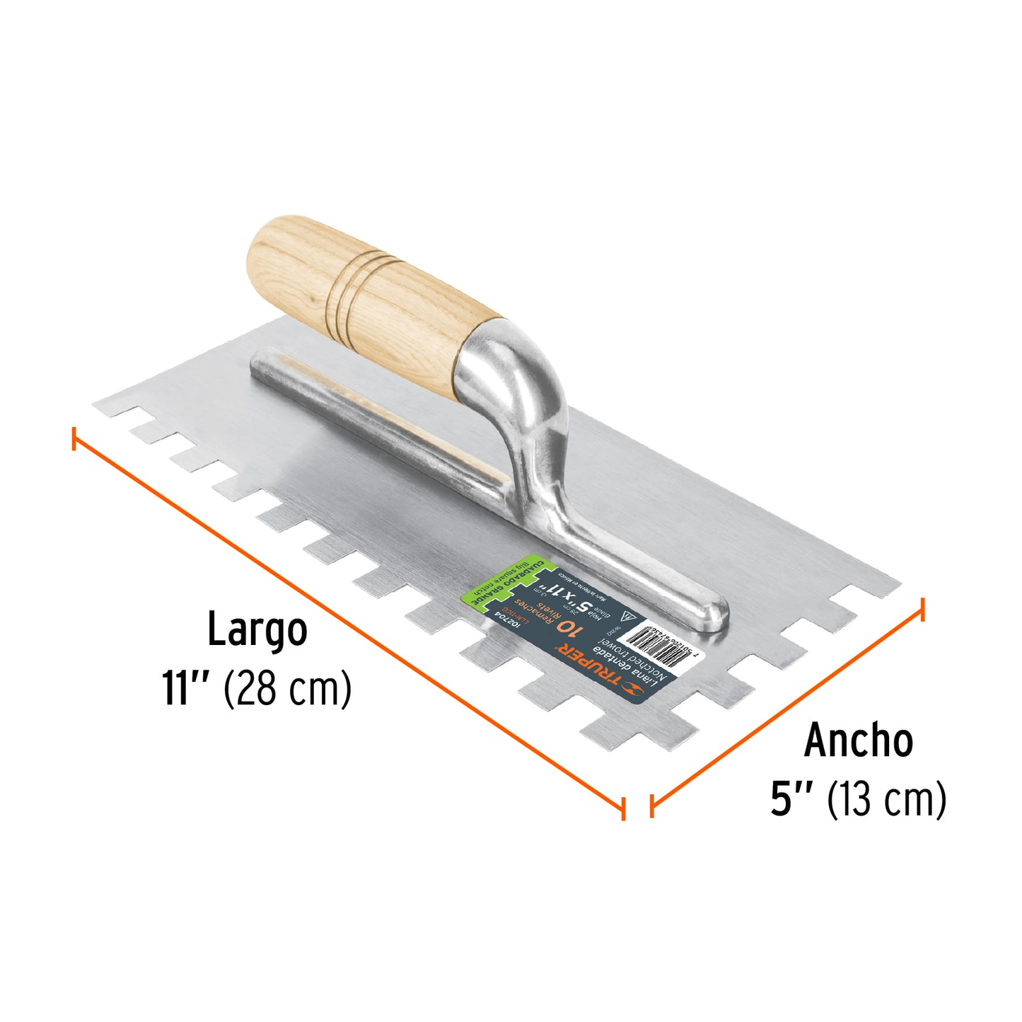 Llana 11' dentado cuadrado 1/2', 10 remaches, mango madera