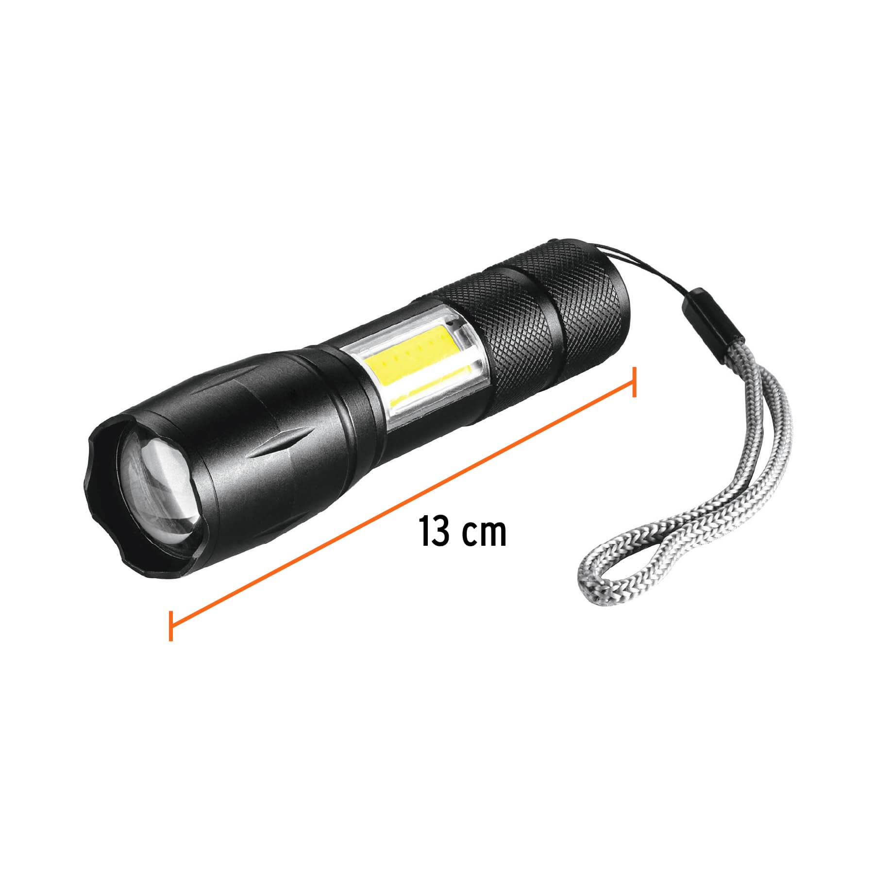 Linterna LED recargable de aluminio c/luz lateral, 270 lm