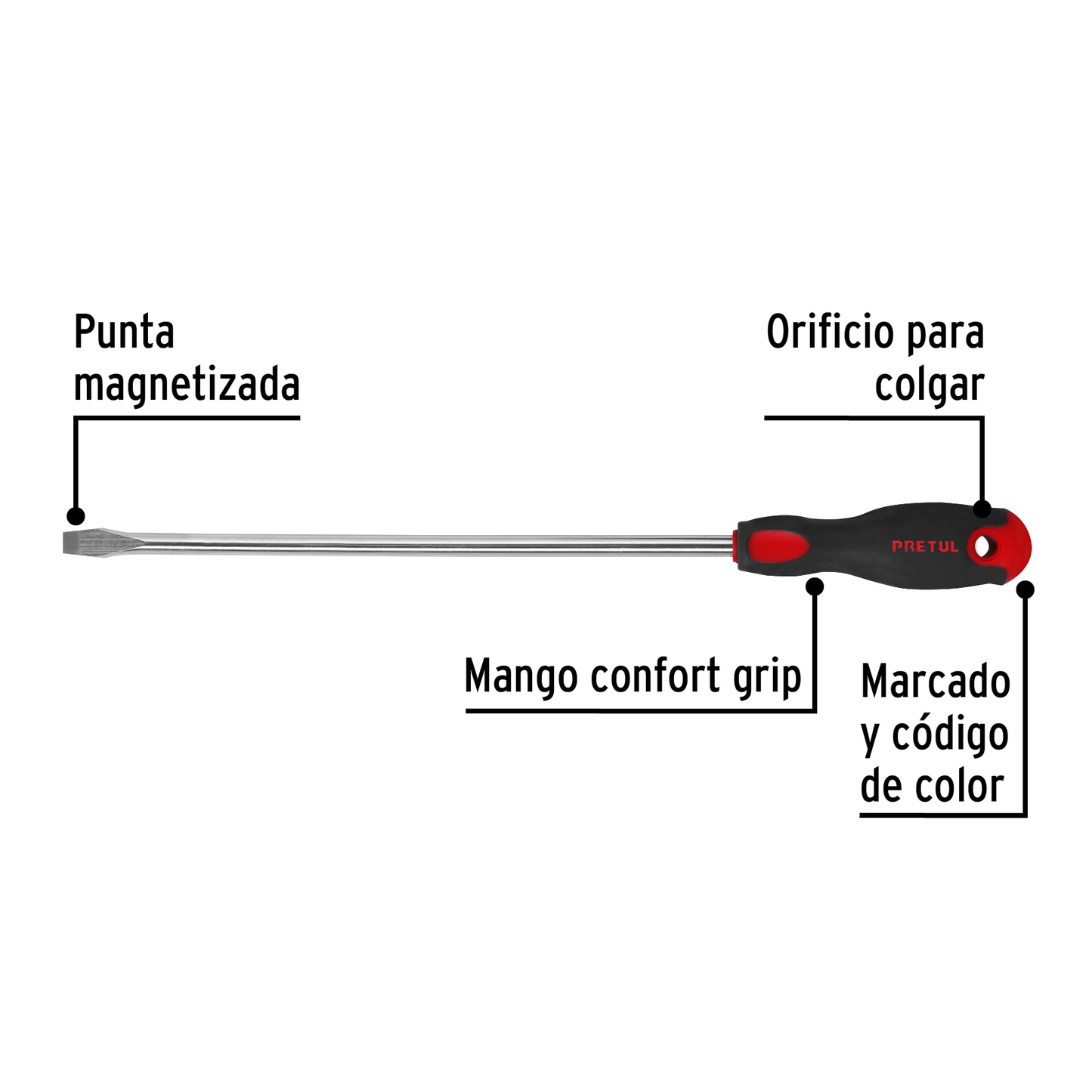 Desarmador plano, 3/8' x 12', mango Comfort Grip, Pretul