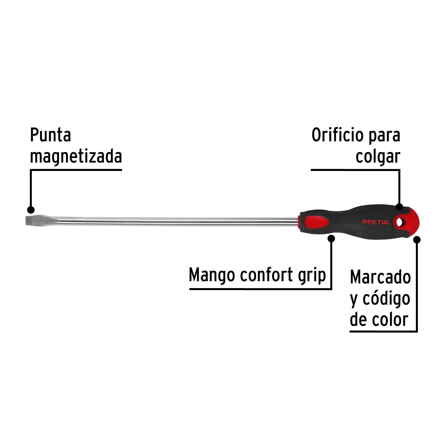 Desarmador plano, 3/8' x 12', mango Comfort Grip, Pretul